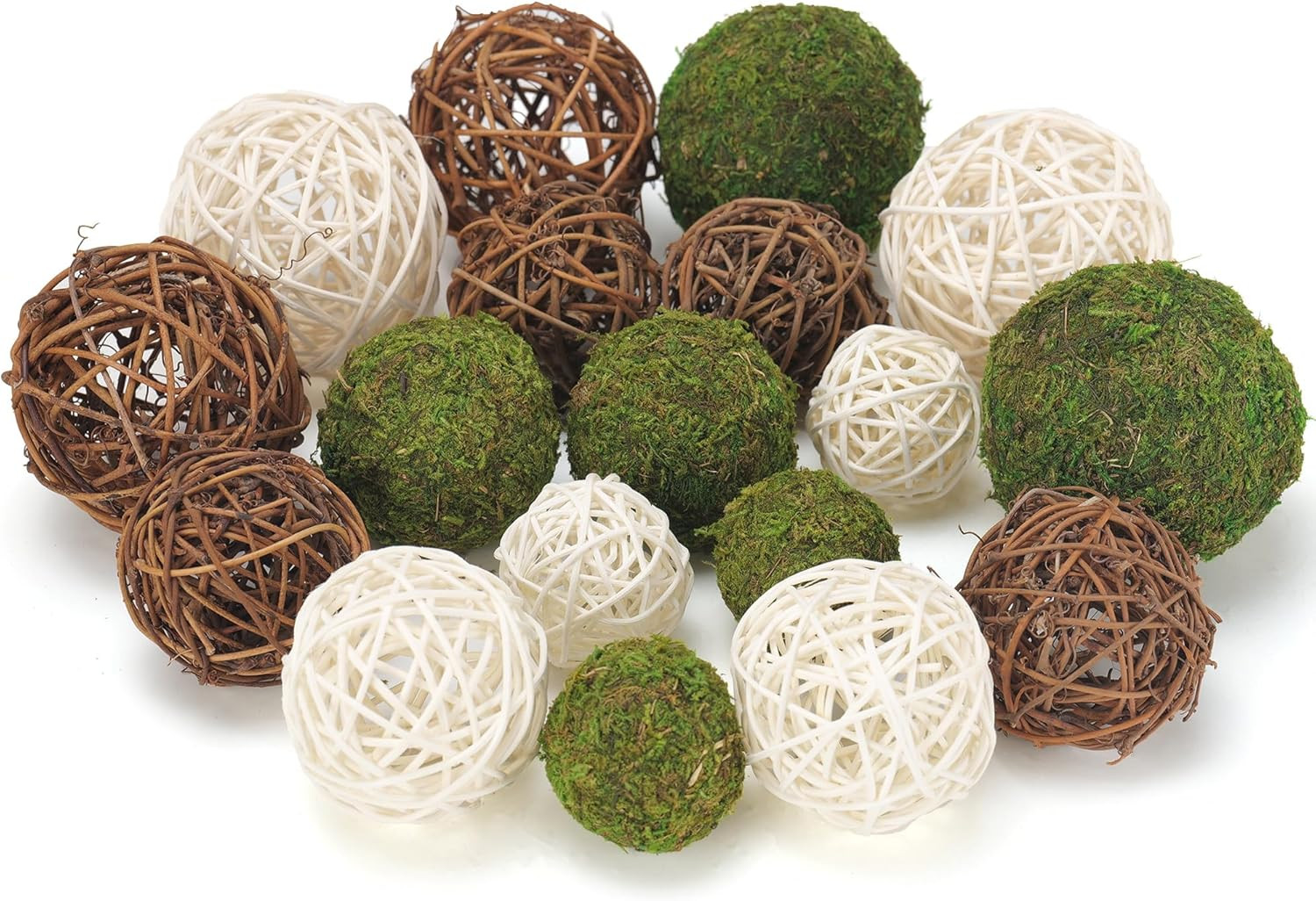 18-Piece Decorative Ball Set for Centerpieces – Moss & Rattan Fillers