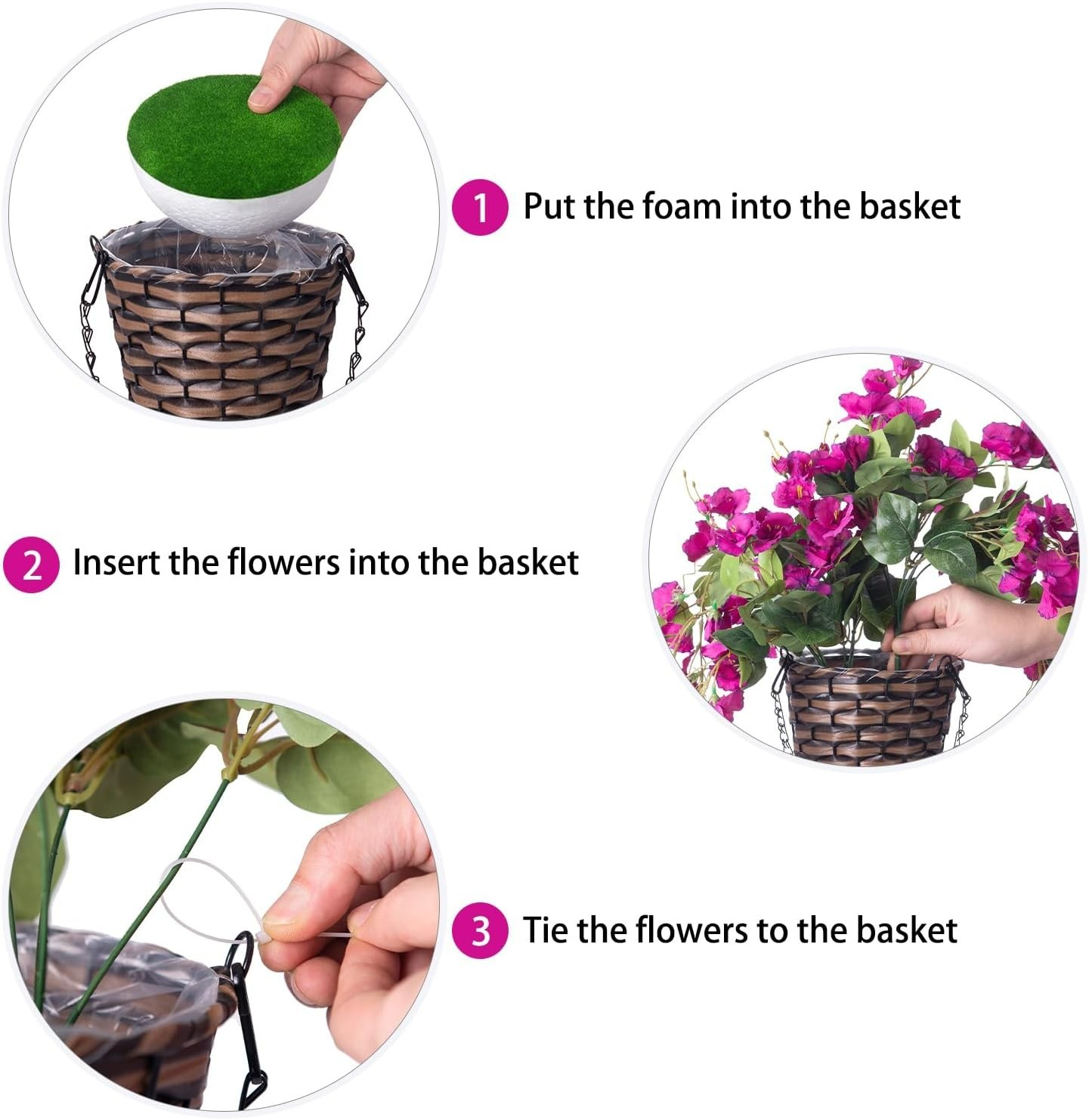 UV Resistant Artificial Hanging Hibiscus Flowers in Handmade Basket – Purple 2