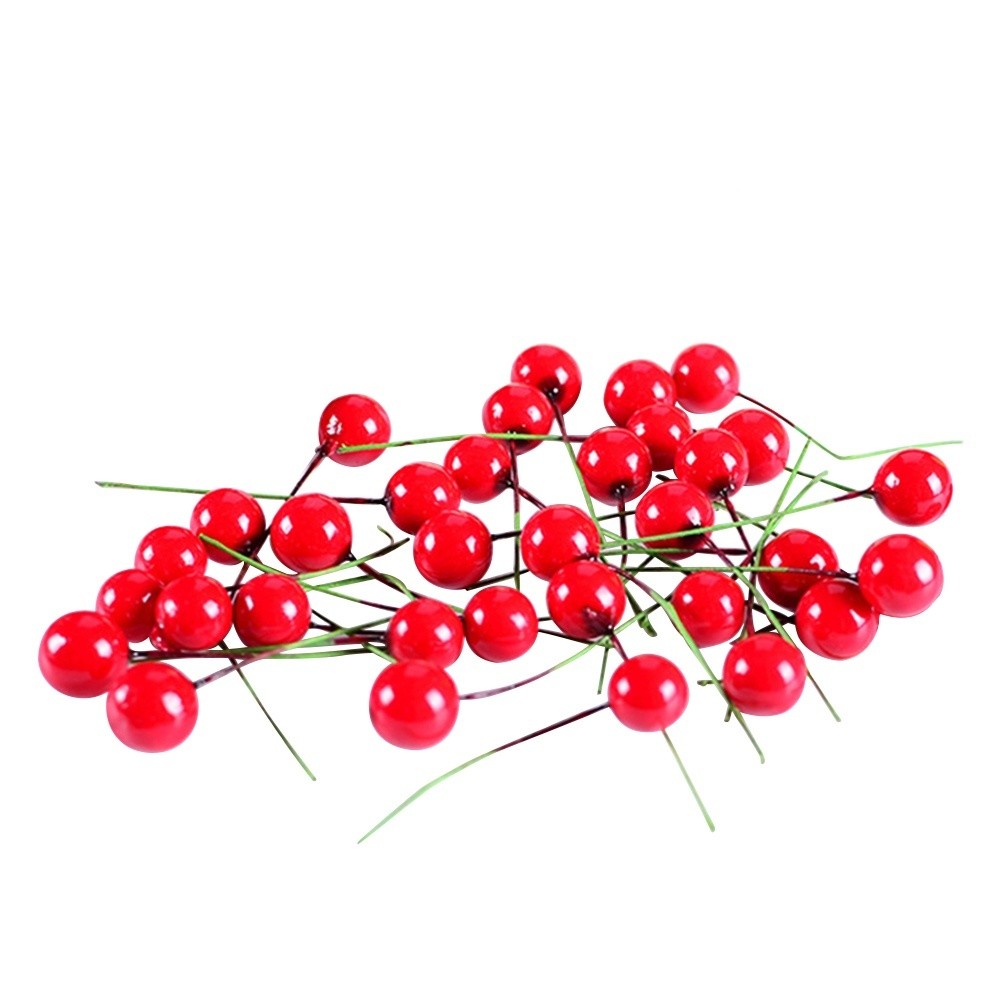 100Pcs Red Fake Berries Christmas Decorative Fruit Picks for DIY Home Ornament