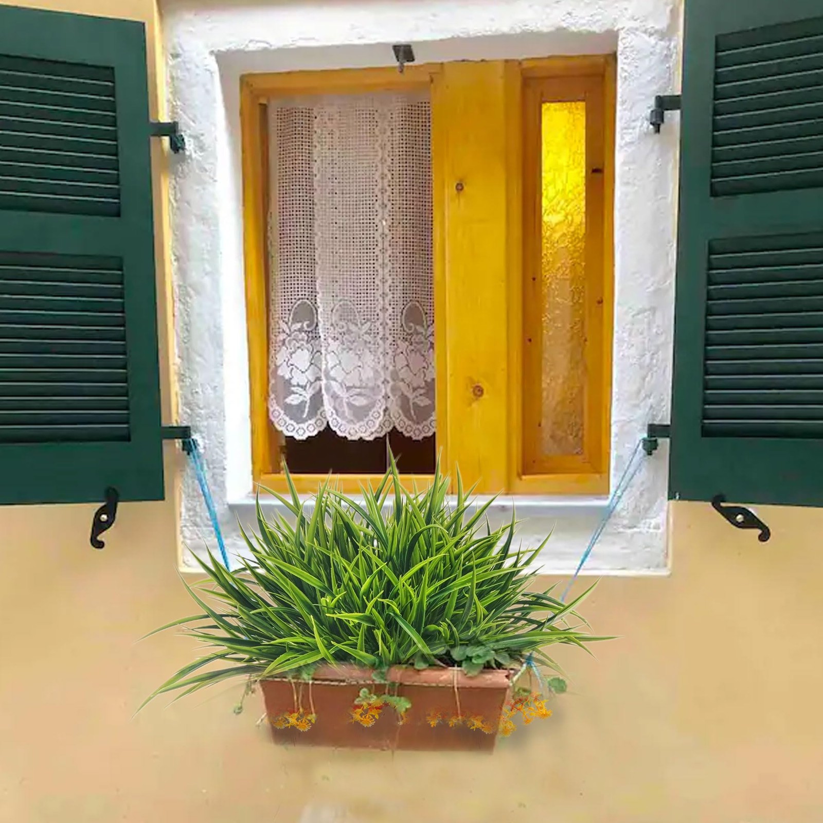 12 Bundles Artificial Outdoor UV Resistant Fake Grass Faux Plastic Greenery