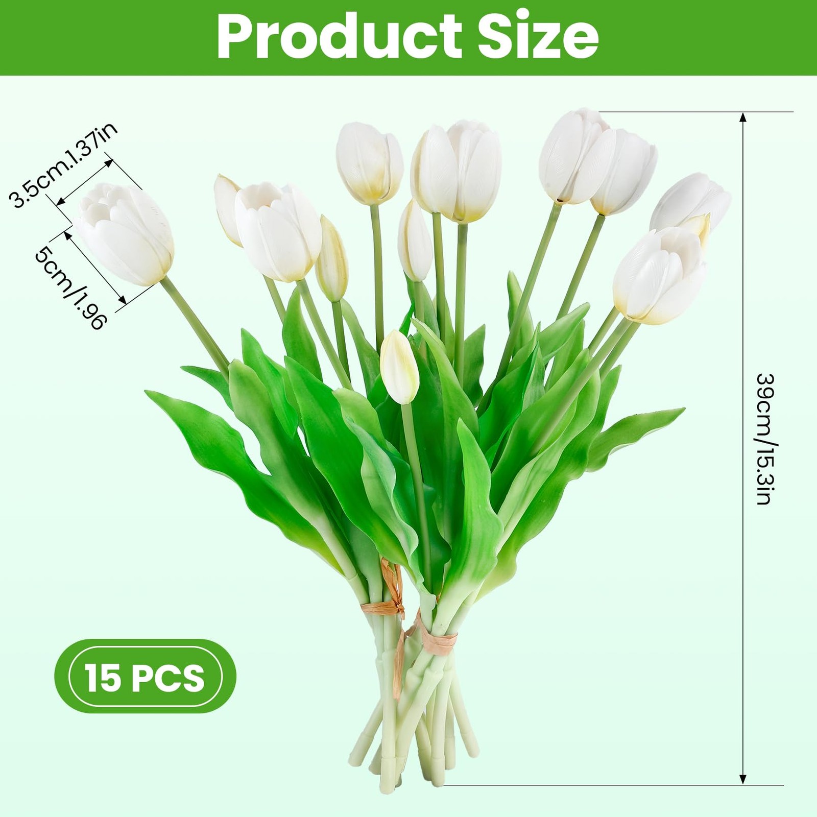 15 PCS White Artificial Tulips Flowers Real Touch Latex Bouquet Wedding