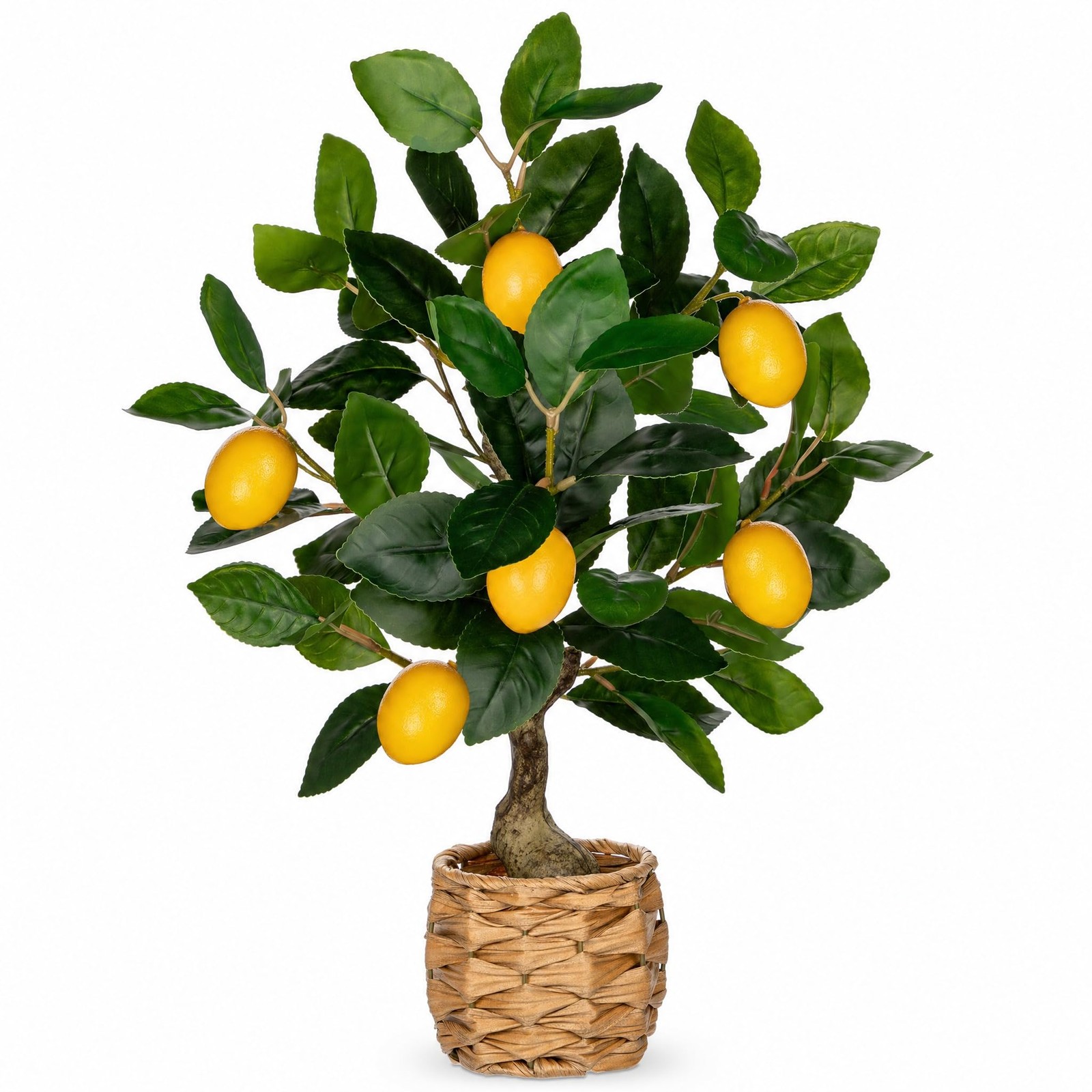 17.3 Inch Artificial Lemon Citrus Tree Potted Plant Woven Pot Desk Decor