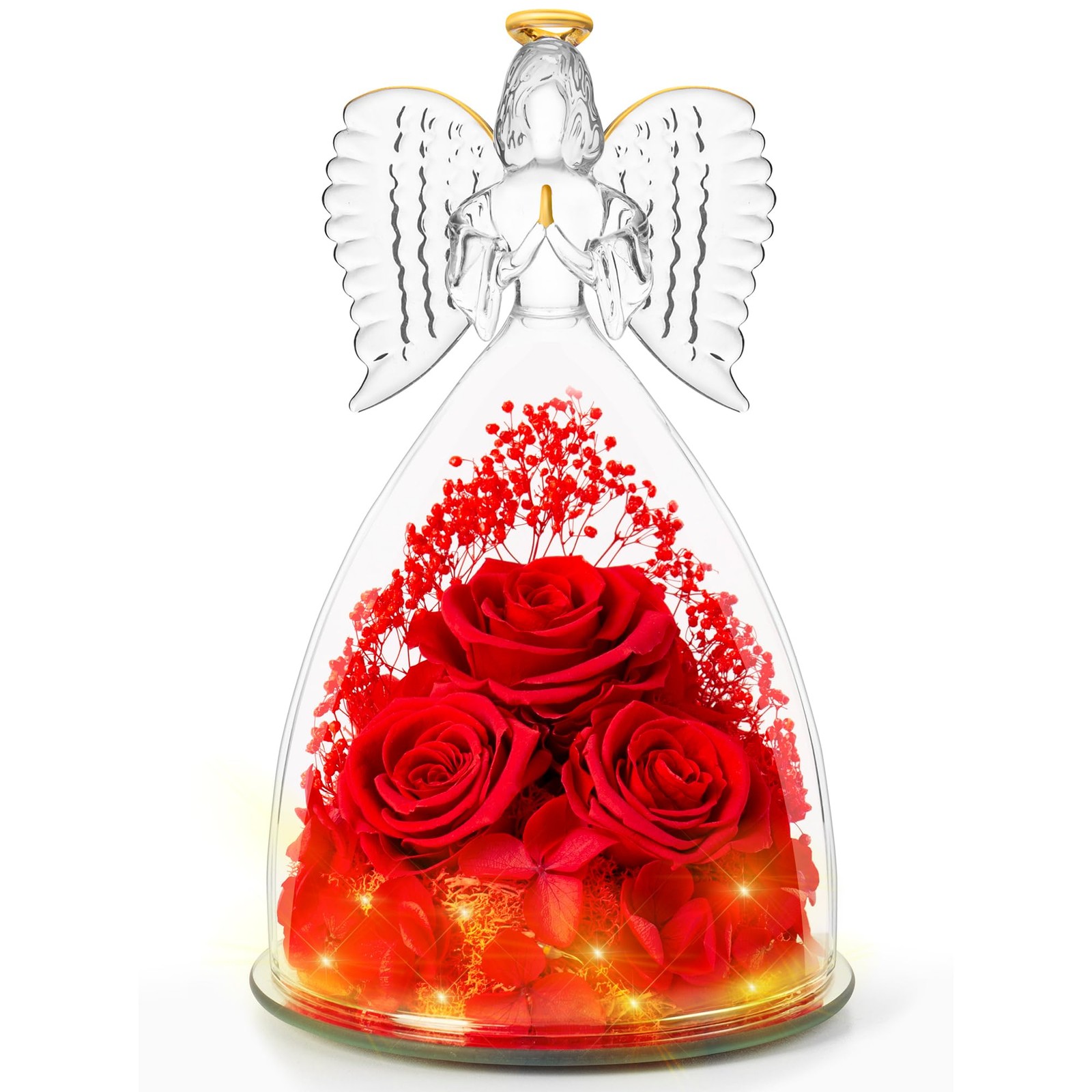Mothers Day Flowers Gifts Forever Real Roses Angel Figurines Red 1 PC