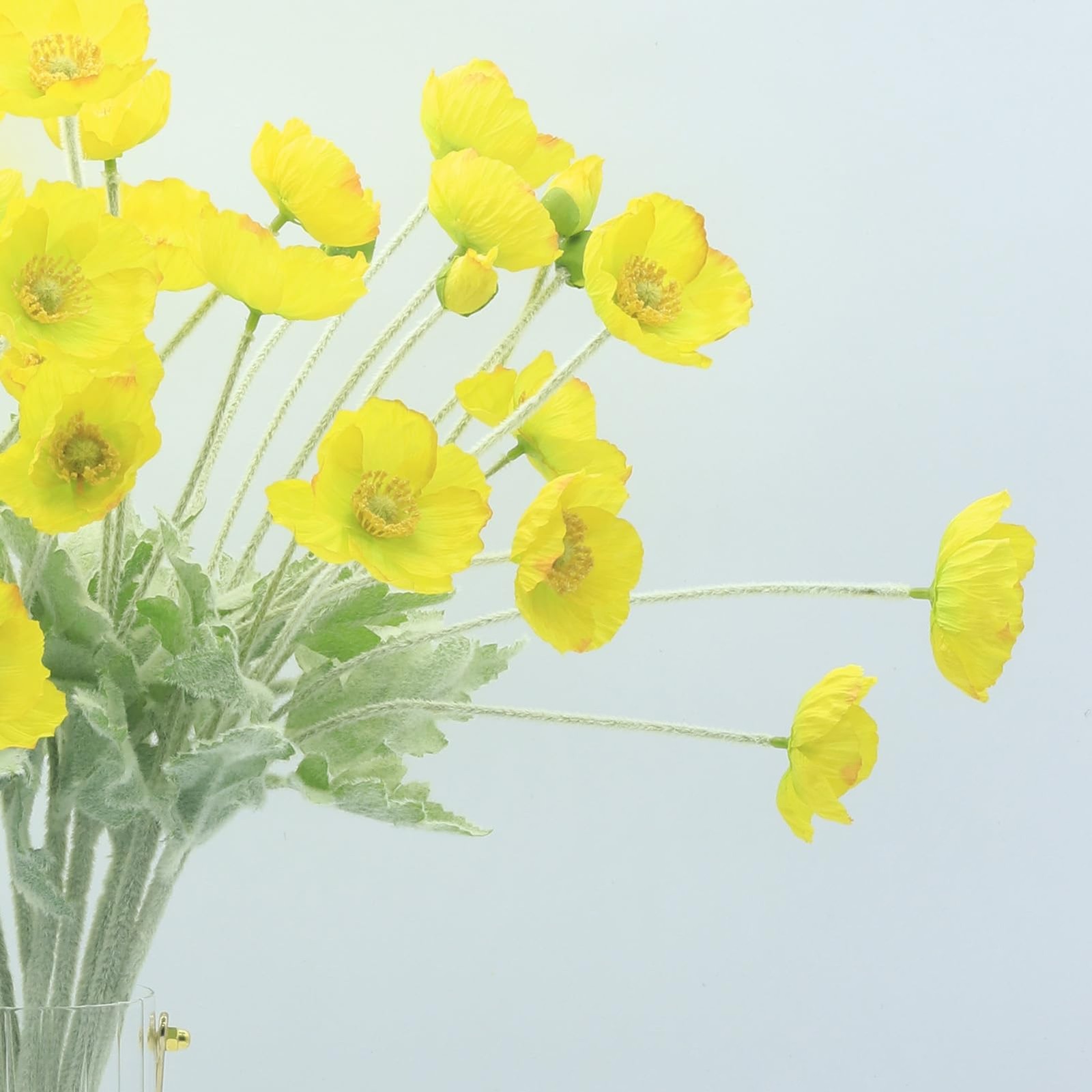 2 PCS Artificial Fake Poppies Silk Flower Bouquets 23.6 Inch Yellow Decor