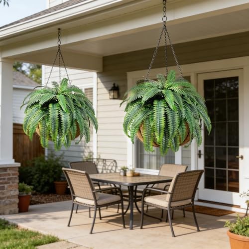 2pcs 45in Artificial Boston Fake Ferns Large, UV Resistant Artificial Plants