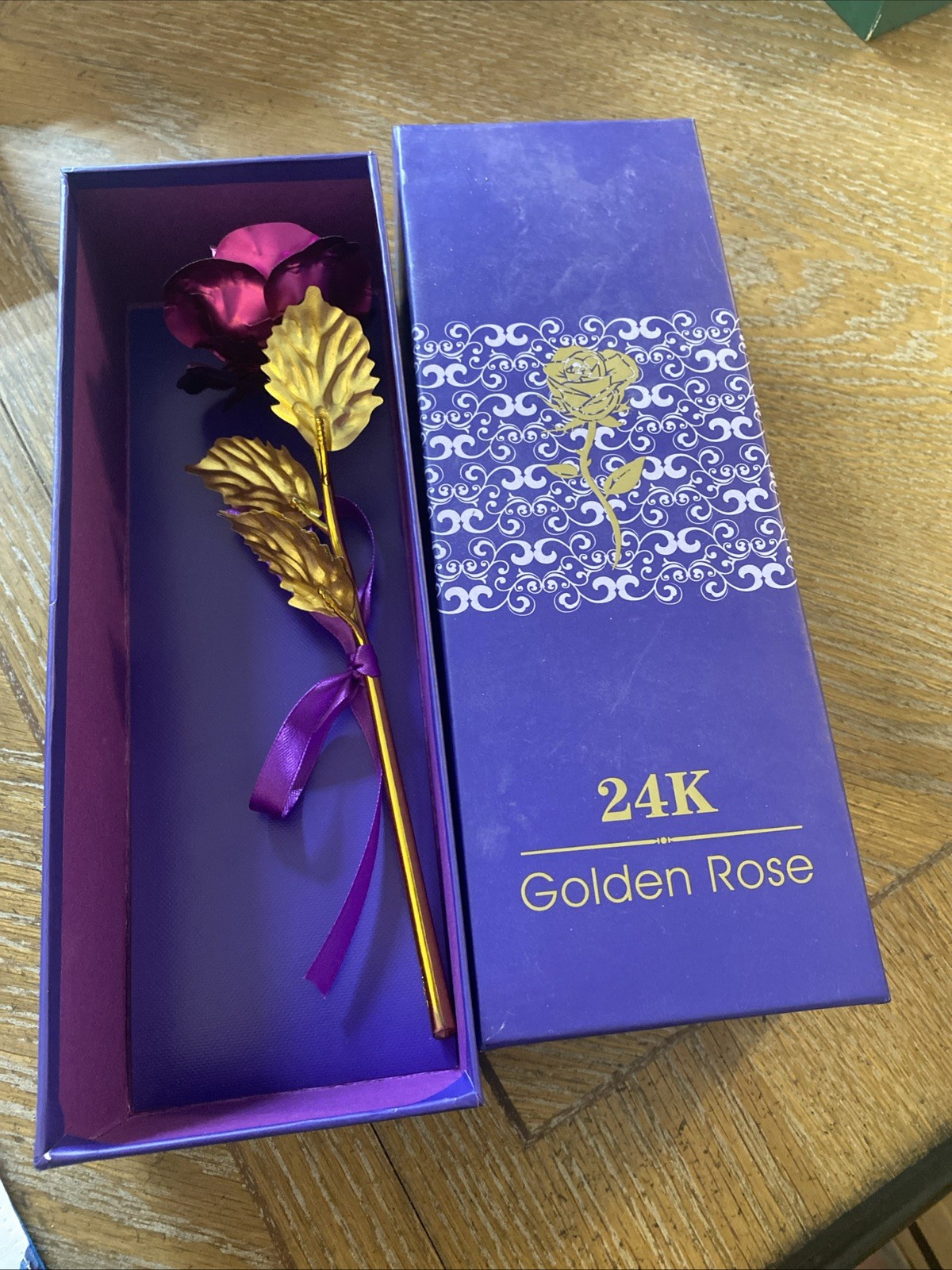 Forever 24K Rose Gold Purple Dipped Flower w/ Gift Box for Her