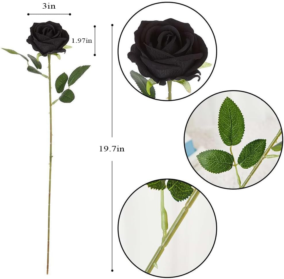 12PCS Artificial Roses Realistic Velvet Silk Flowers Long Stem Faux Flowers Bouq