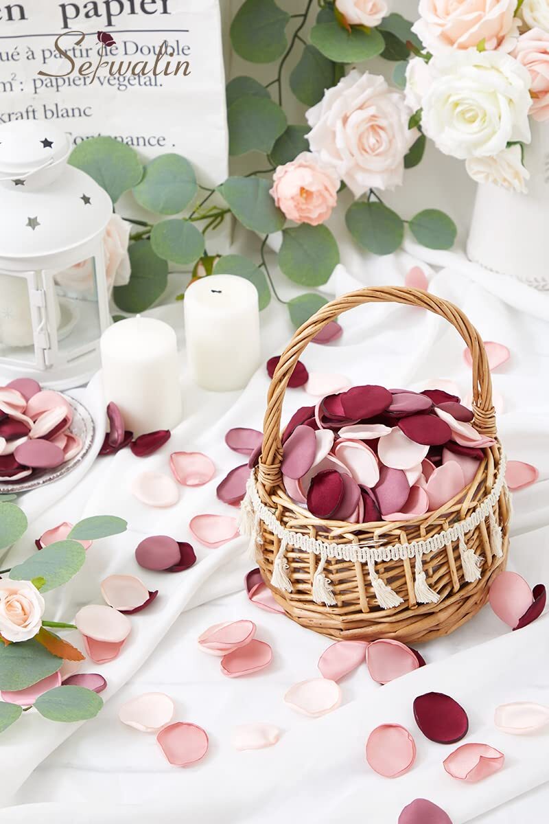 300PCS 4 Color Mix Silk Rose Petals Burgundy Pink Bridal Shower Flower Girl