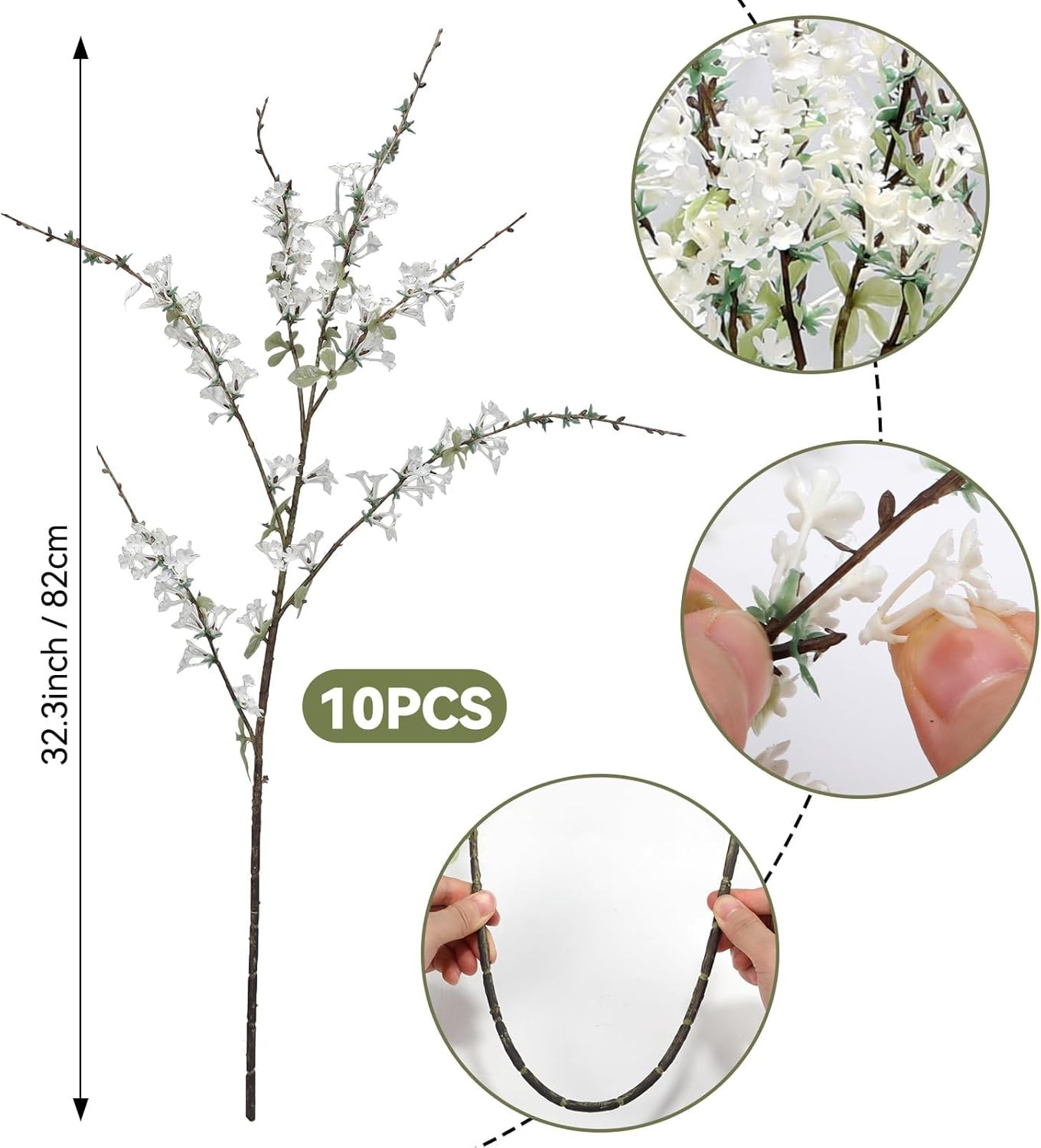White Flowering Branches 10 Pack, 32 Inch Real Touch Artificial Stems | Faux …