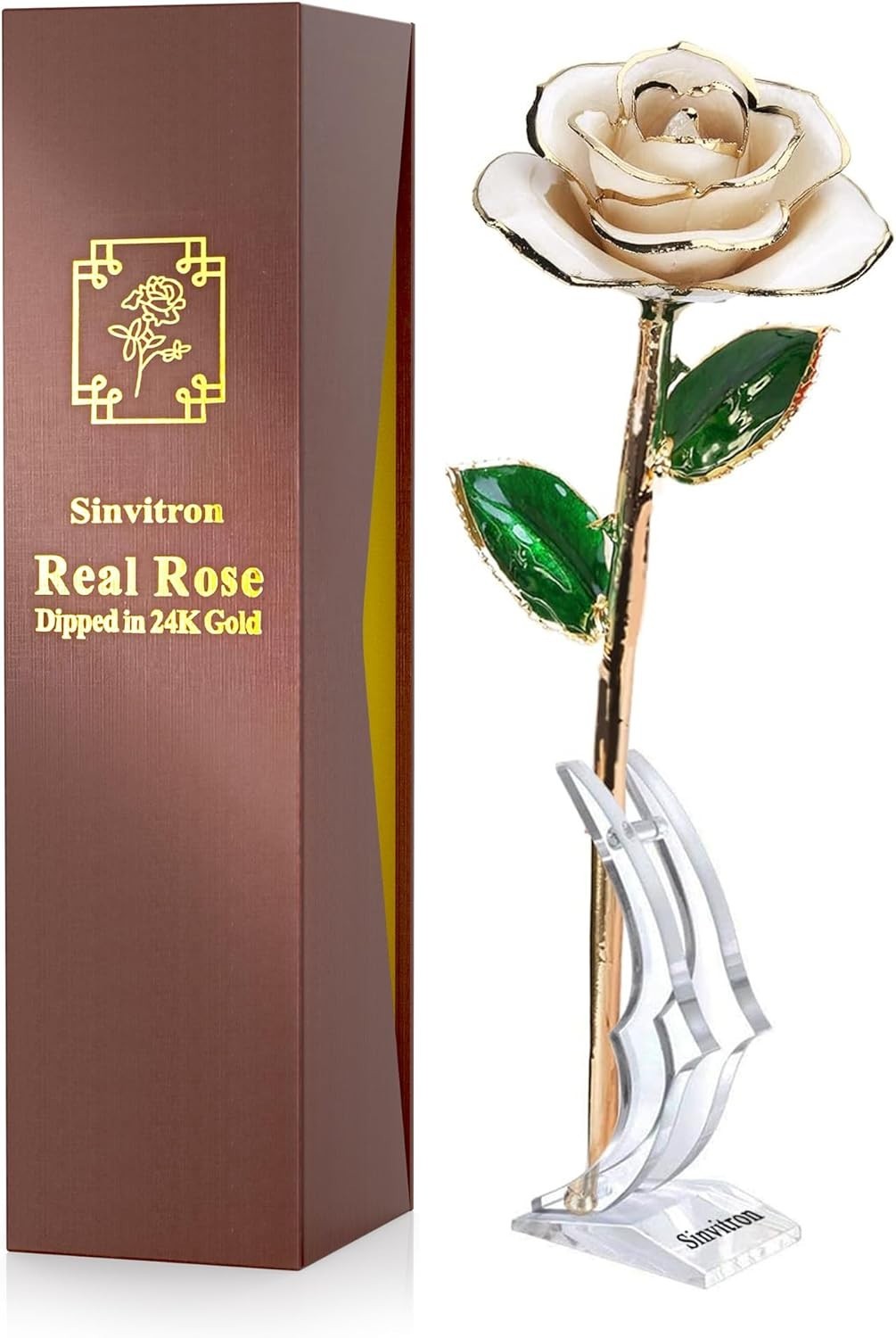 Ivory White Gold Dipped Rose – Eternal Flower for Anniversaries & Birthdays