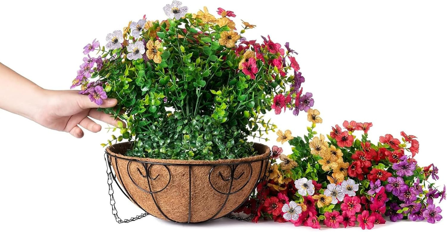 Artificial Faux Hanging Plants Flowers Basket for Summer Outdoor outside Decorat