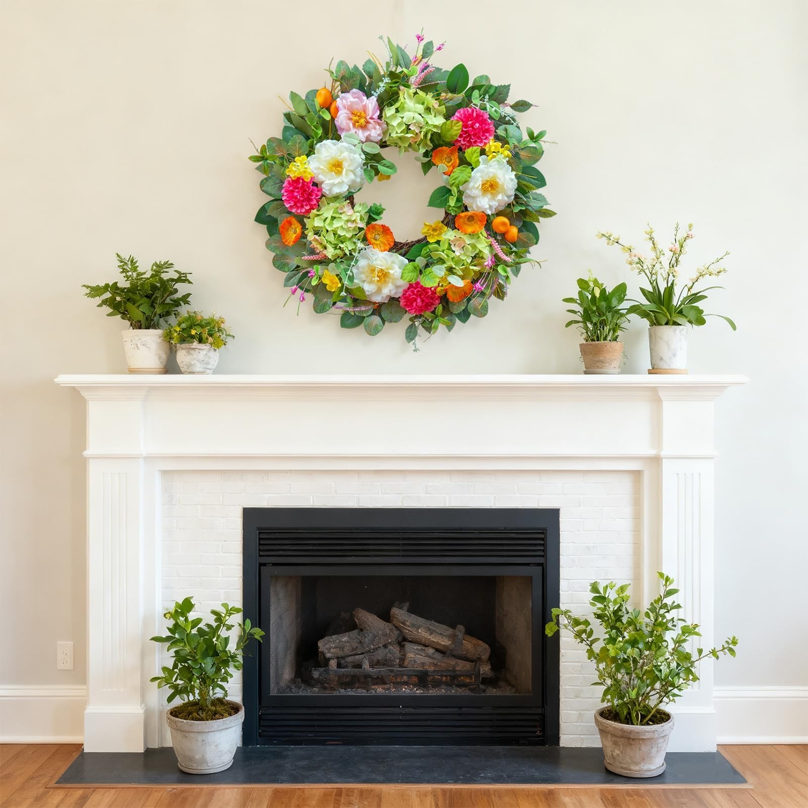 Vibrant 24″ Spring Wreath for Front Door – Peony, Hydrangea & Eucalyptus Decor