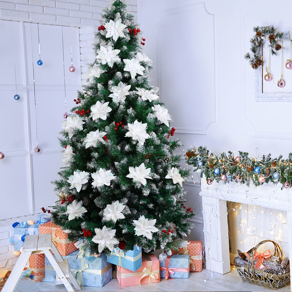 Artificial Poinsettia Flowers Christmas New Year Decoration Bouquet