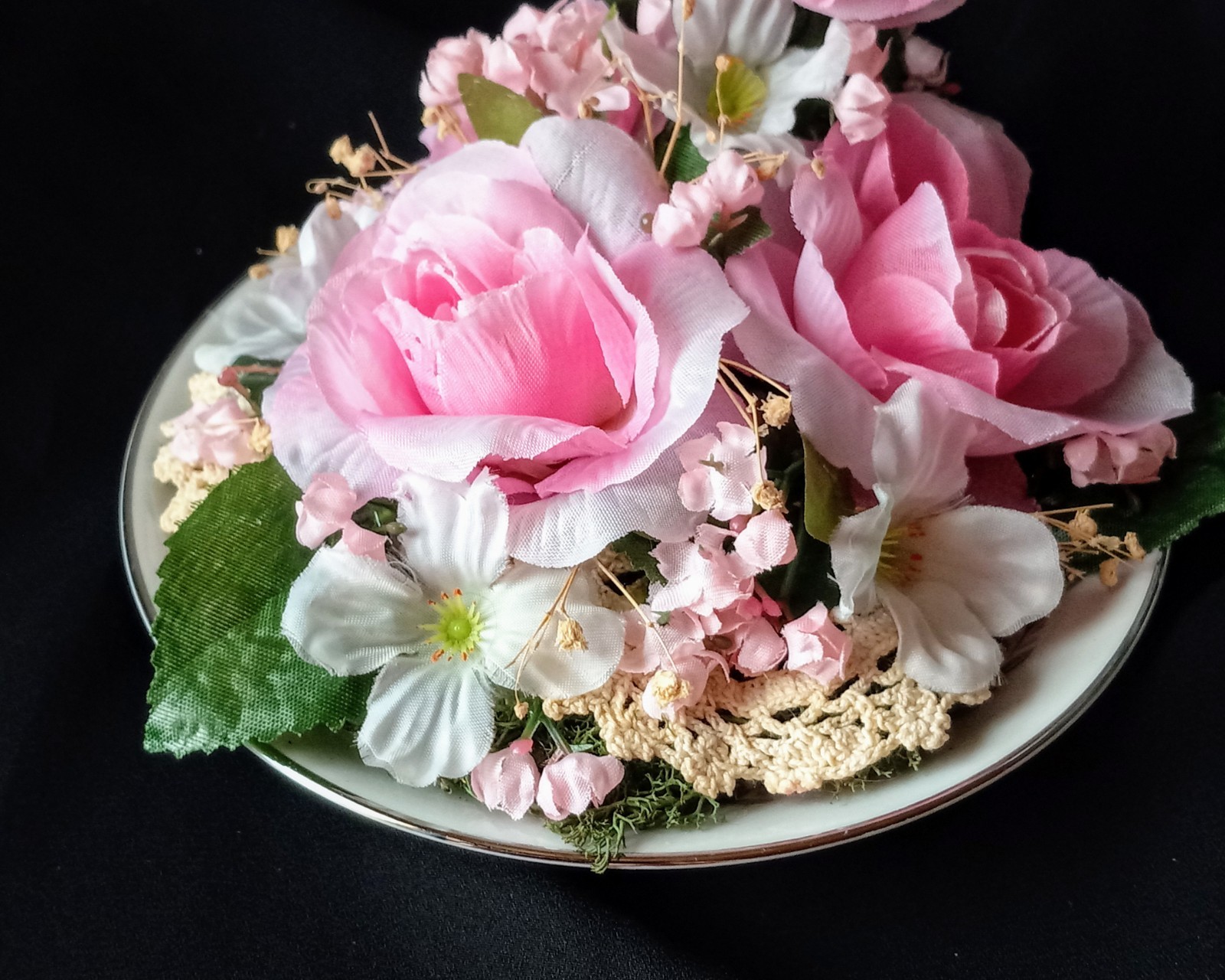New Floral China Floating Teacup W Pink Floral Arrangement 8″ Tall #B FL#2