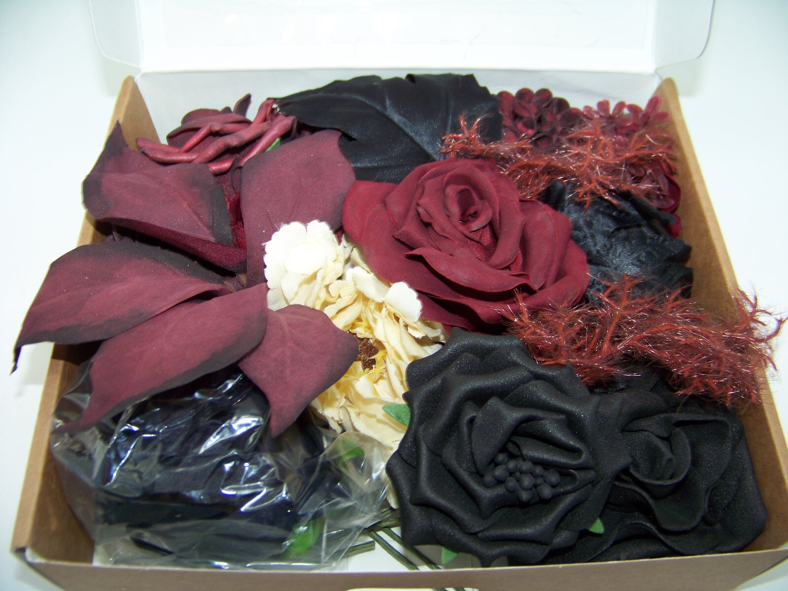 Ling’s Moment Moody Gothic Burgundy & Black Artificial Flower Decor w/Metal Key