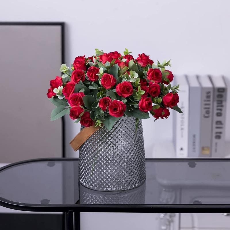 10 Head Artificial Silk Rose Peony Eucalyptus Bouquet Wedding Home Party Decor