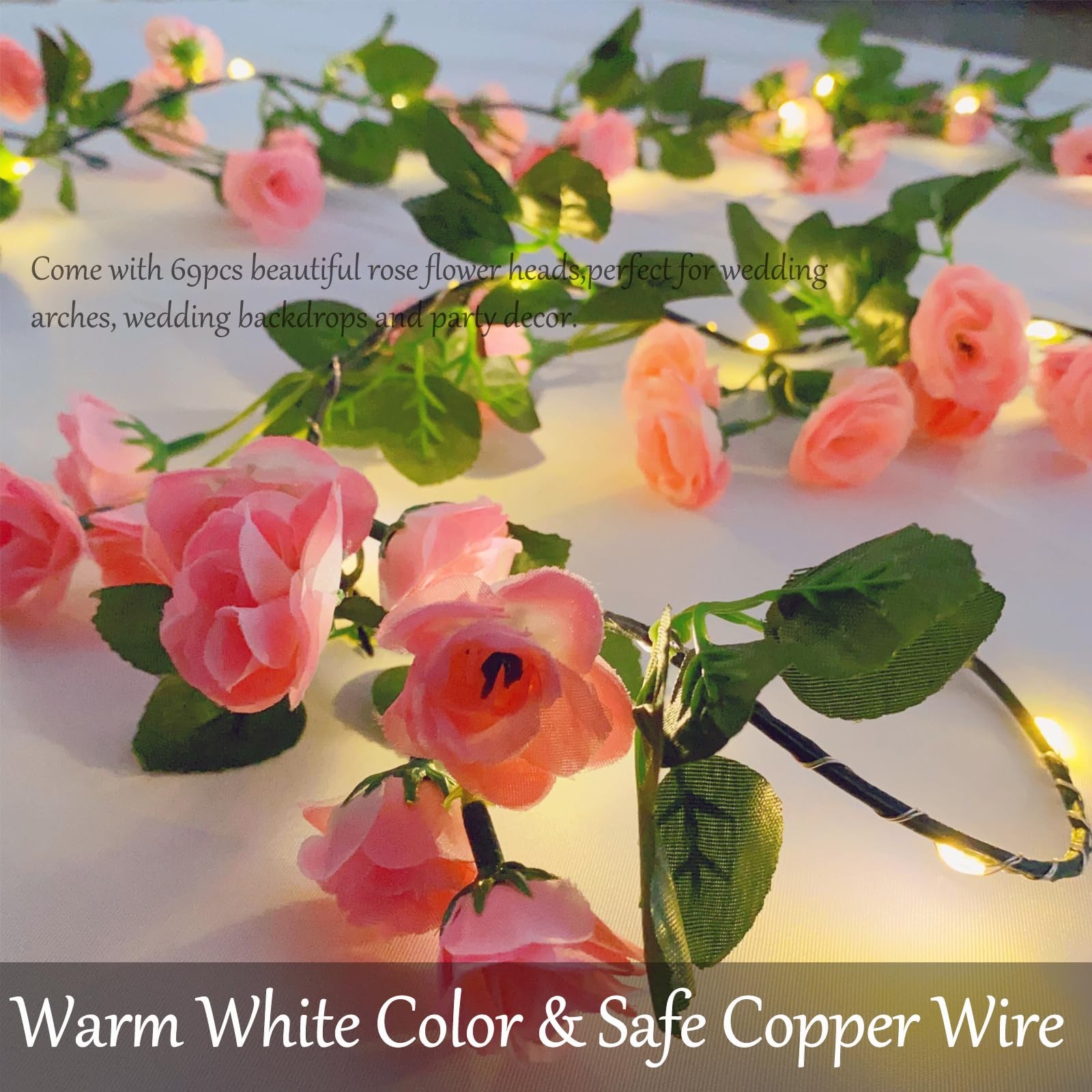 Fielegen 6FT Artificial Flower String Lights Battery Operated Fake Rose Vine …