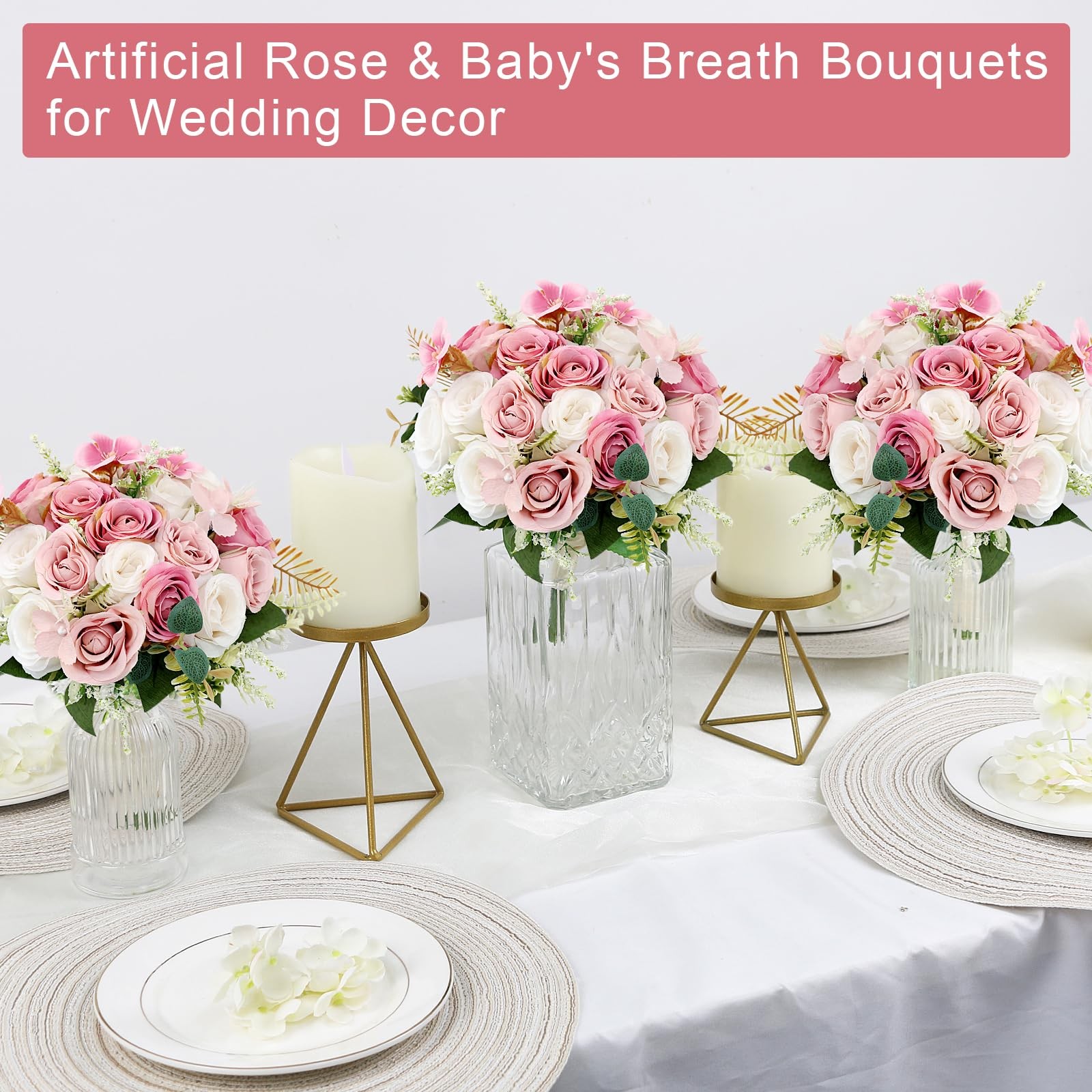 2 PCS 7 Inch Ivory Dusty Pink White Artificial Bridesmaid Wedding Bouquet