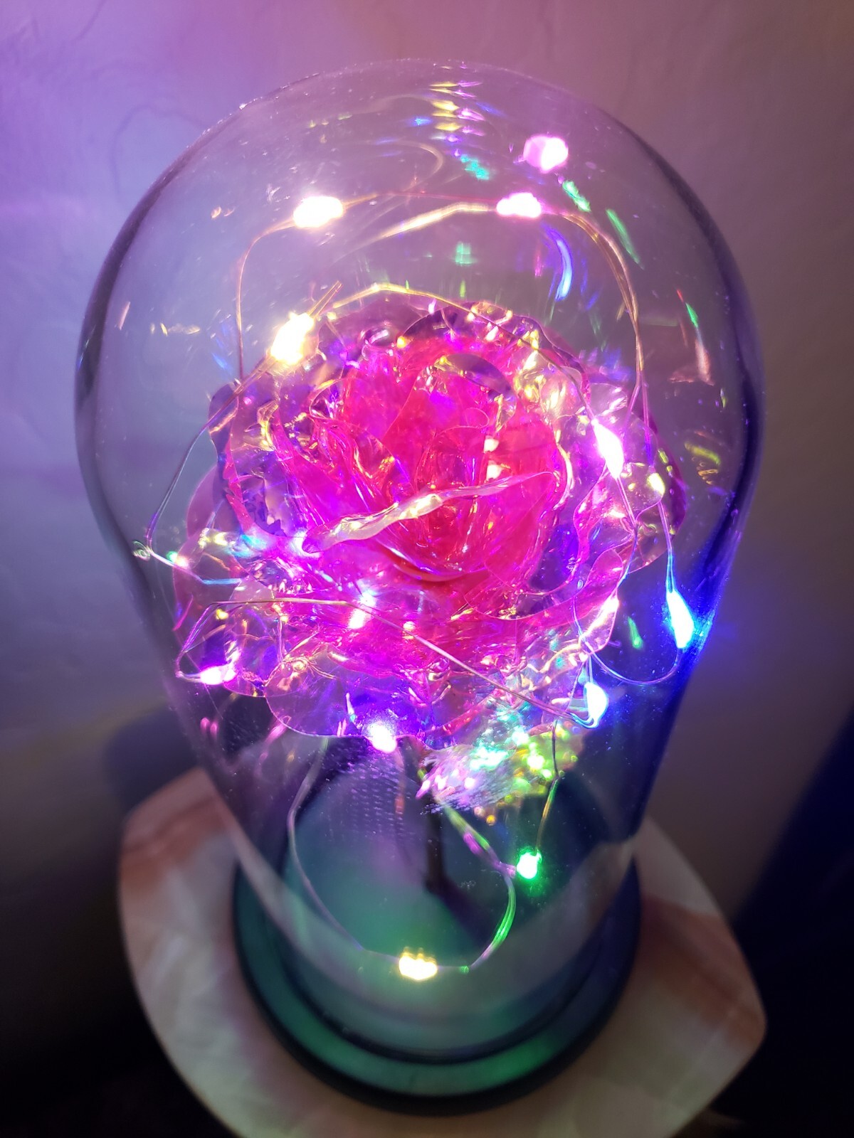 LED Galaxy Pink Rose in Glass Dome Light Up with gift box included romantic gift