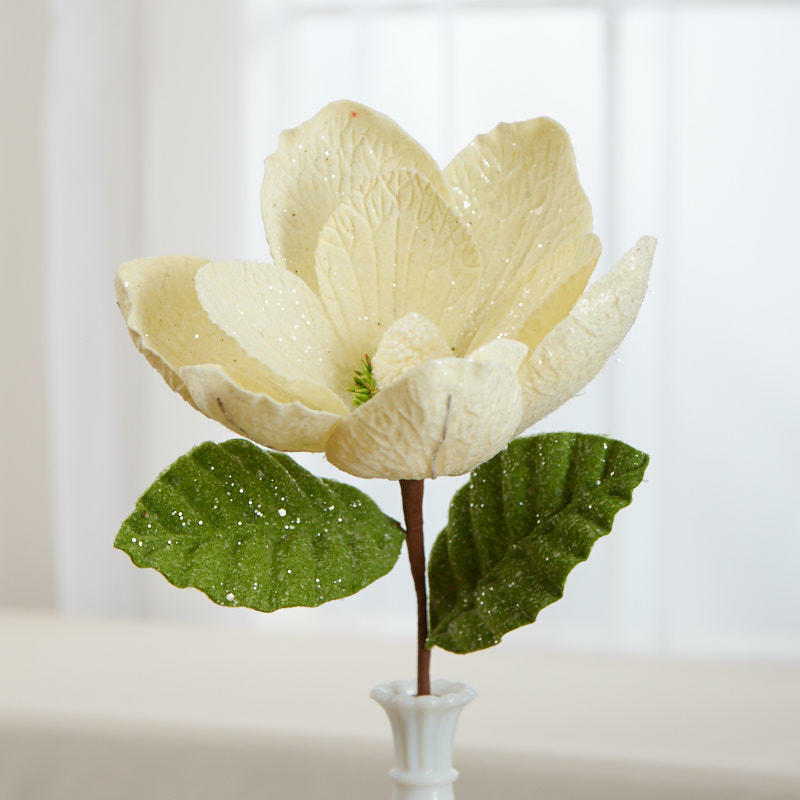 Factory Direct Craft White Glittered Artificial Magnolia Stem