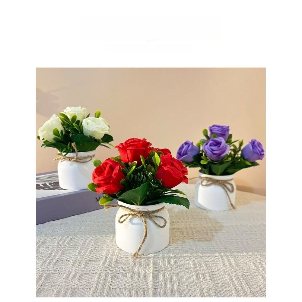 Artificial Flower Arrangement in Pot with Bow for Event For Home Styling