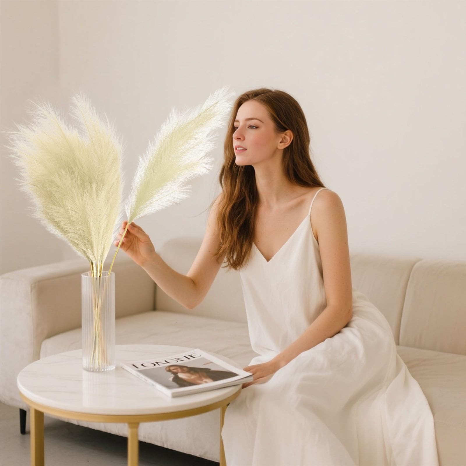 8 PCS 45 Inch Artificial Tall Faux Pampas Grass Bulk Dried Decor Floor Vase Boho