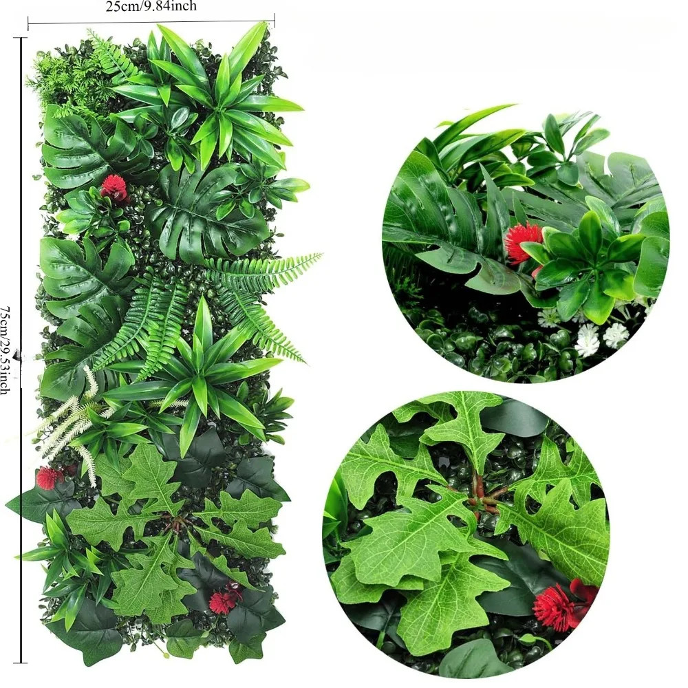 75x25cm Green Plant Wall Panels Artificial Plant Grass Wall Backdrop,Outdoor Hed