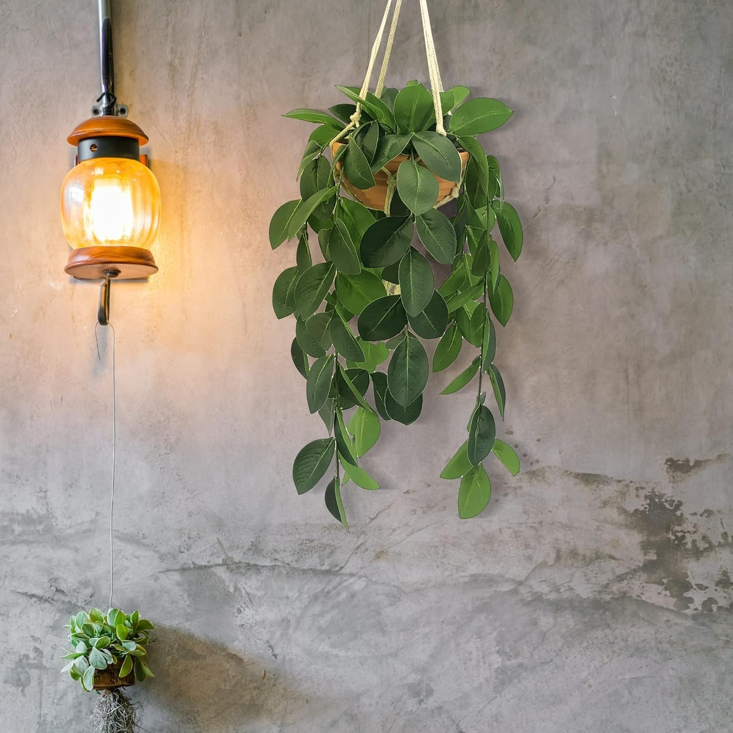 Washable 30” Hanging Plant with Flexible Stems in Elegant Clay Pot – Home Decor