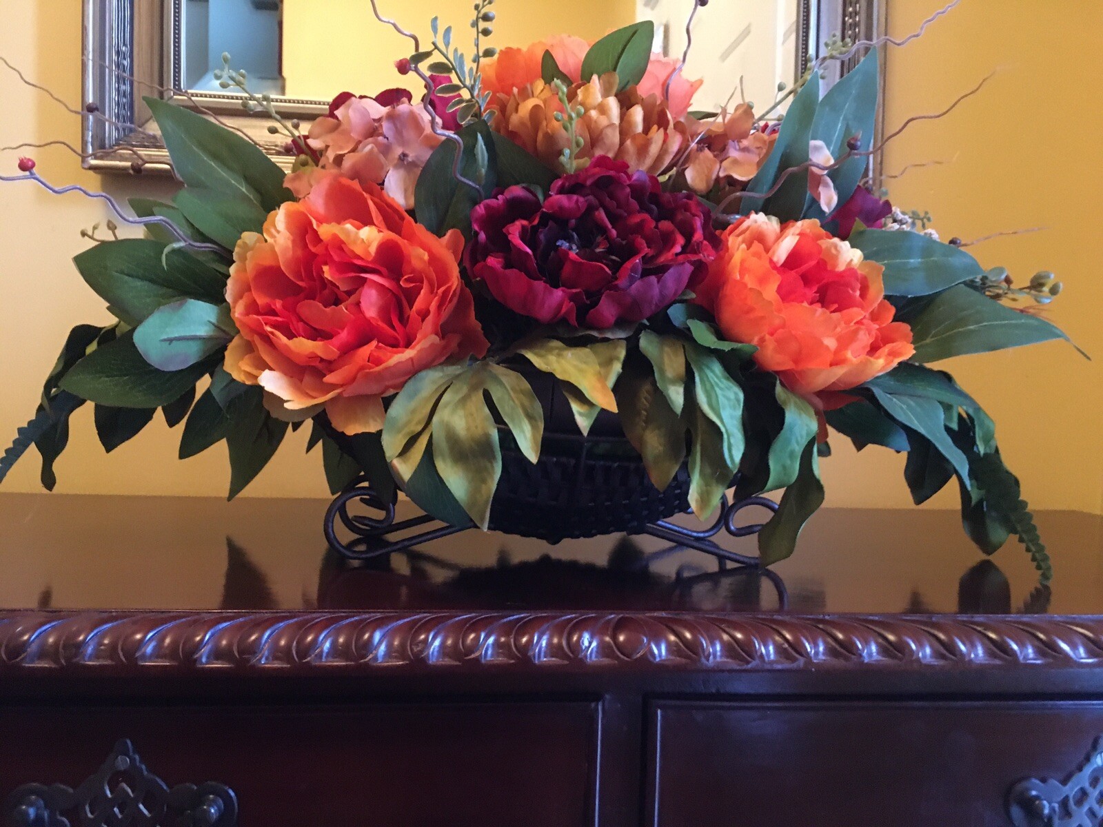 Year Round Floral Arrangement Burgundy And Orange Centerpiece Fall Centerpiece