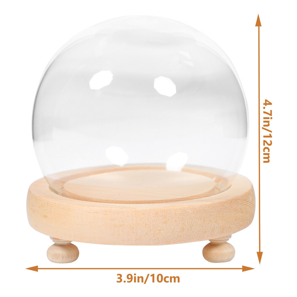 1PC Handle Cloche with Wood Base Glass Cloche with Base Clear Glass Dome Stand