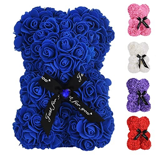 Artificial Rose Flower Bear,Perfect Romantic Gift for Her, Valentine’s Sapphire