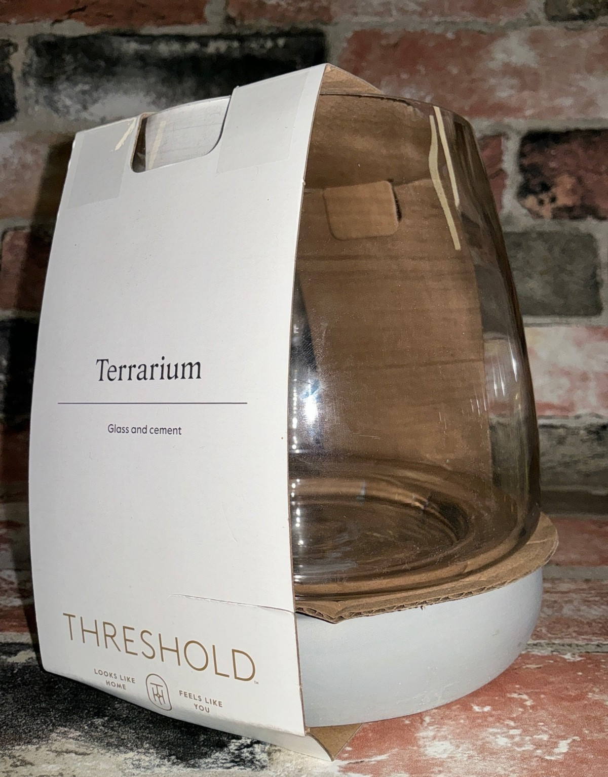 Threshold 6″ x 6″ Glass & Cement Terrarium Indoor Outdoor Decor NIB