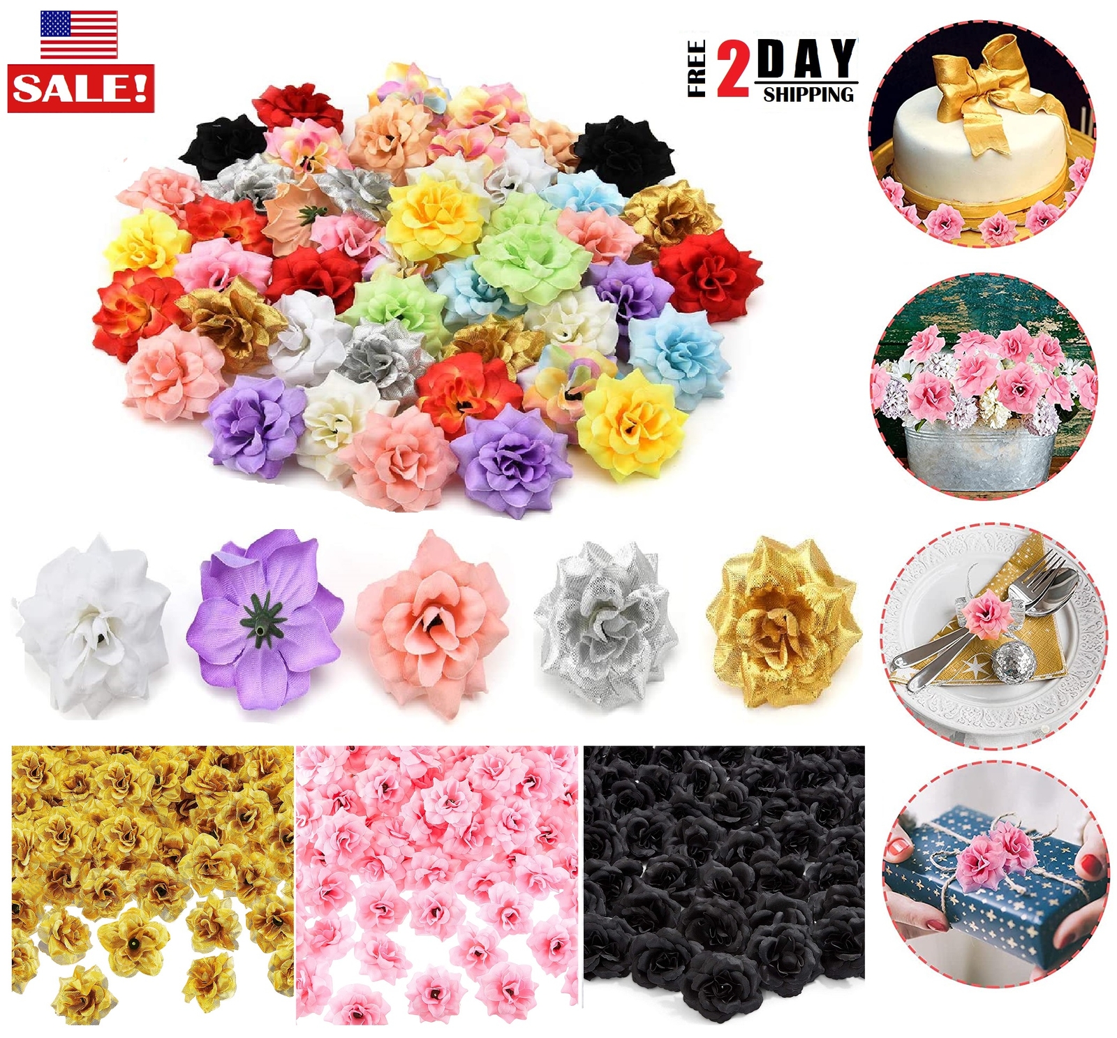 50Pcs Silk Rose Flower Heads Artificial Roses Bulk Craft Wedding Party DIY Decor