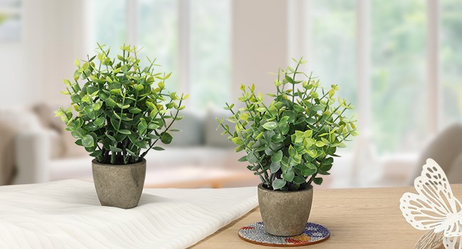 2 Pack Fake Plants Ceramic Mini Artificial Greenery Potted Plants for Home Decor