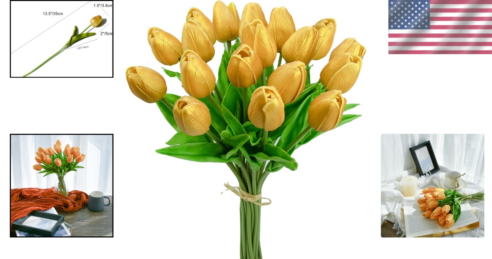 Lifelike Gold Tulips Centerpiece – 20 Eco-Friendly Stems for Stylish Home Decor