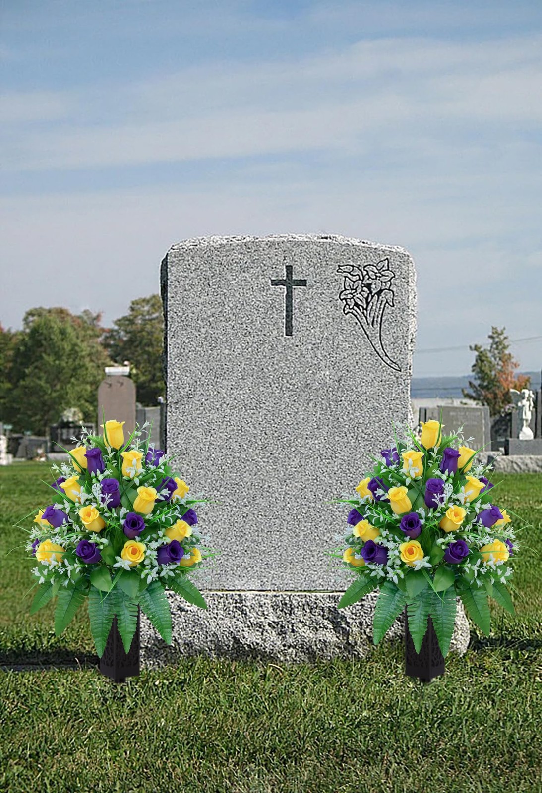 LVXINLI Artificial Cemetery Flowers, Gravesite Decoration Roses, Memorial Bou…