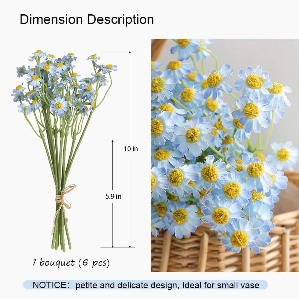 Small Artificial Blue Daisy Flowers – 2 Bouquets (12 Stems), 10 Inch Fake Dai…