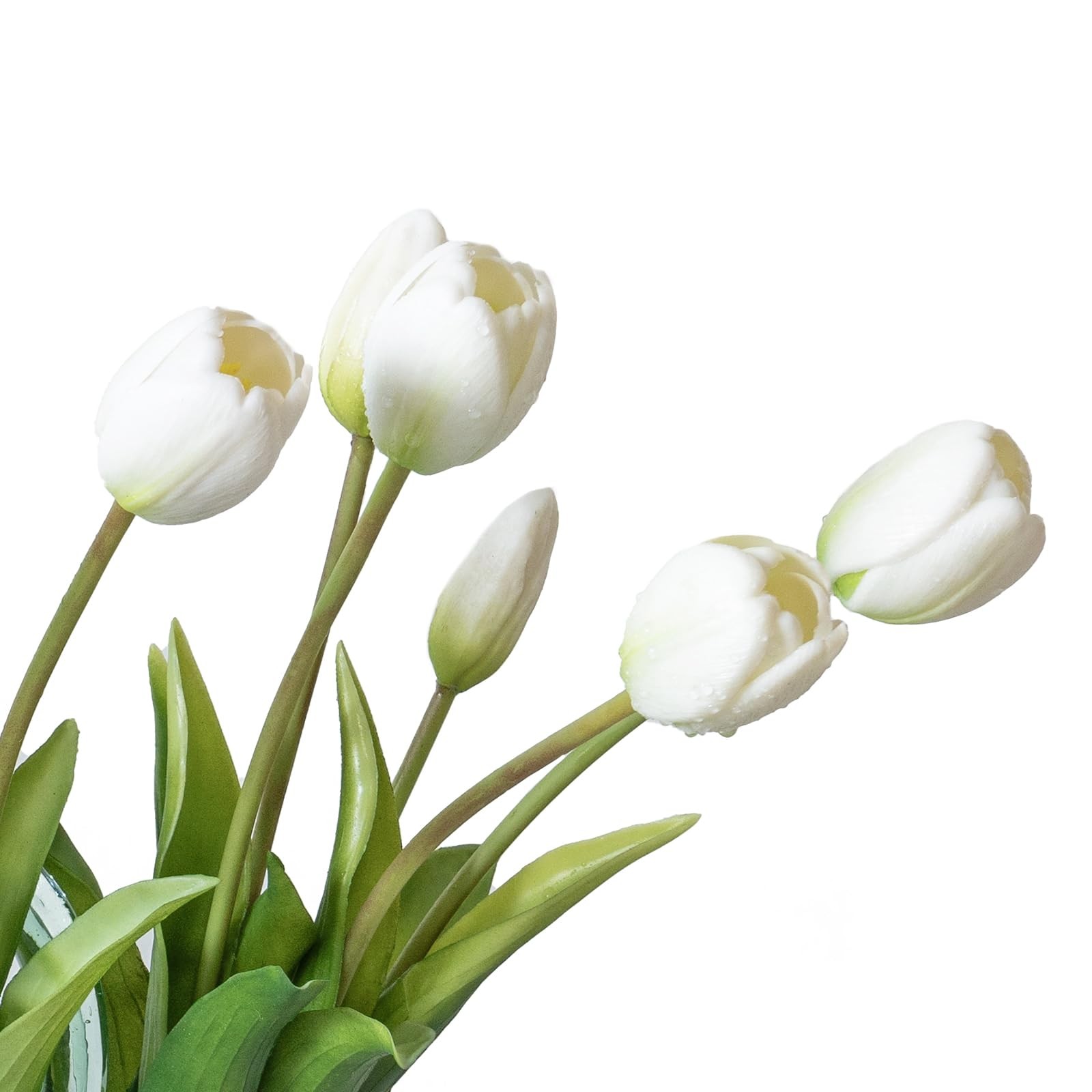 15 PCS Artificial Tulips Flowers Soft Touch Realistic Latex Bouquet White