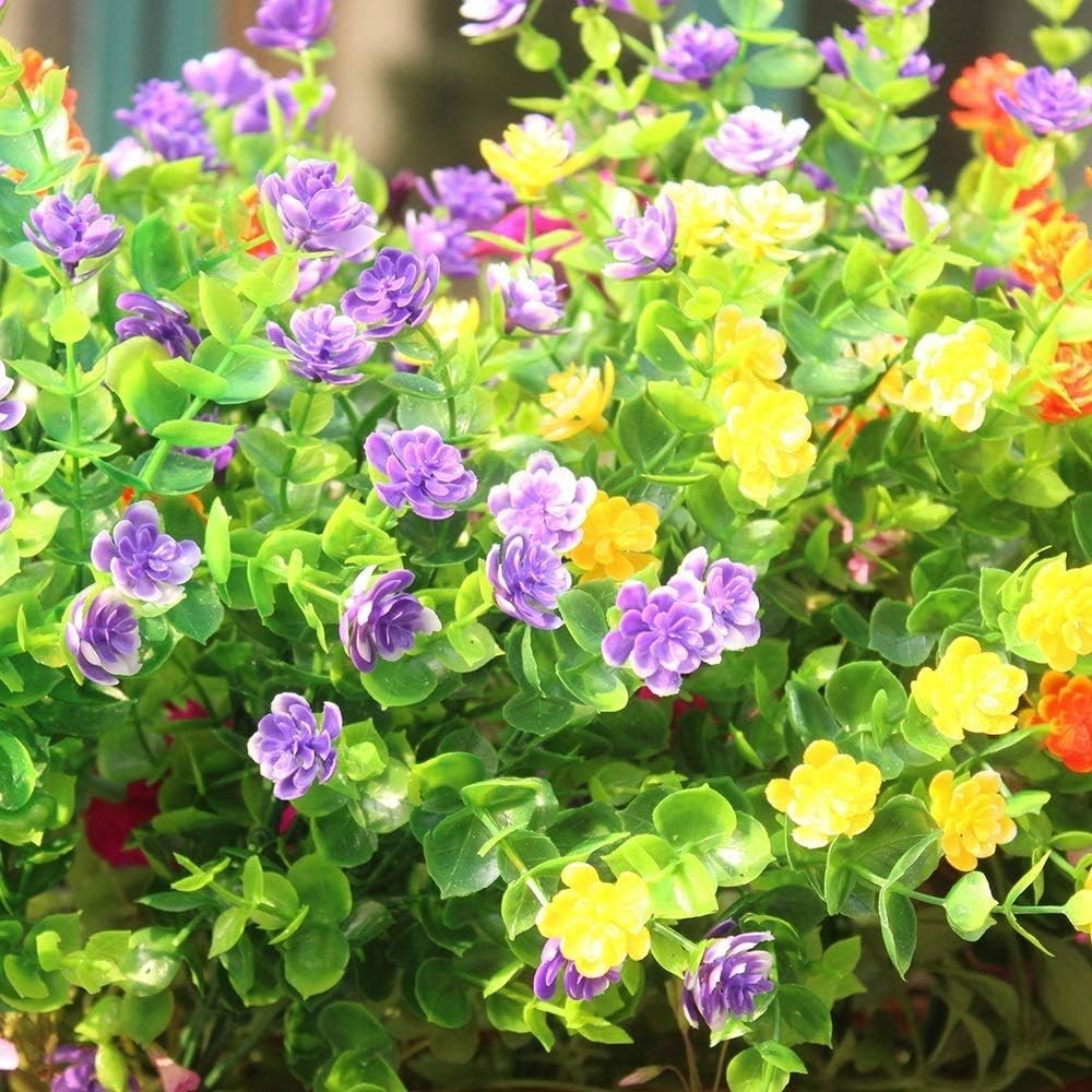 Durable Plastic Greenery – 15 Bundles of UV Resistant Faux Flowers for Style
