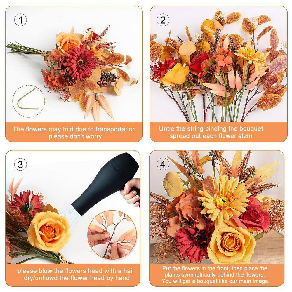 17.7 In. H Multicolor Artificial Fall Flowers Bouquet for Decor, Fake Silk Flowe