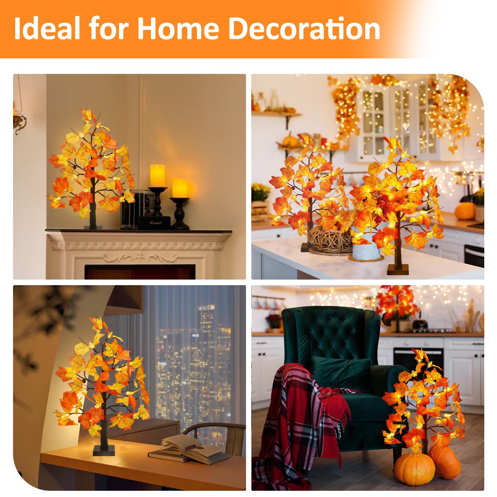 2 Pack 23.5 Inch Fall Trees with Lights