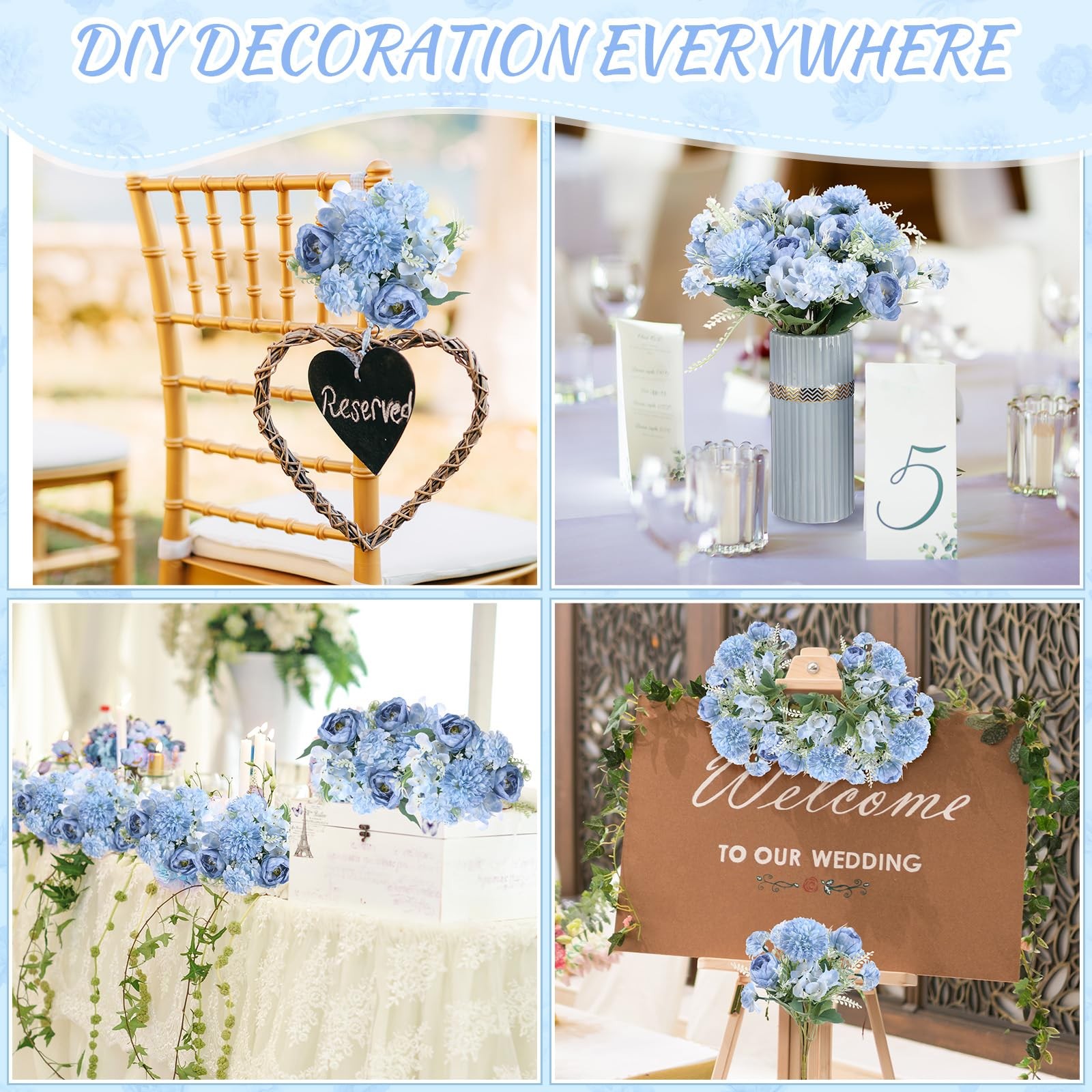 Lyrow 8 Pcs Peony Artificial Flowers Fake Silk Hydrangea Bouquet Elegant Peon…