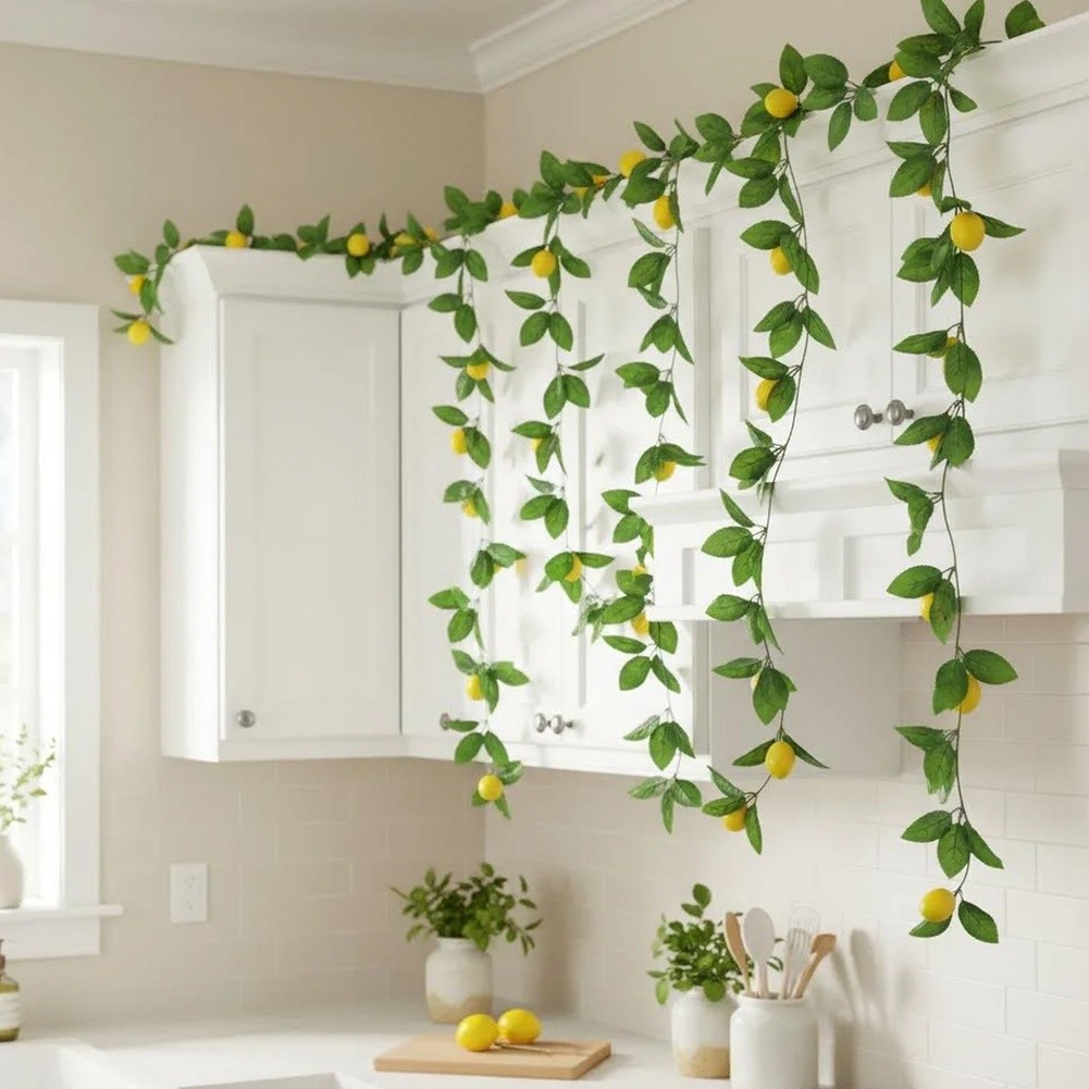 Artificial Lemon Vine Garland with Rose Leaves 90.55in 230cm for Table Draping