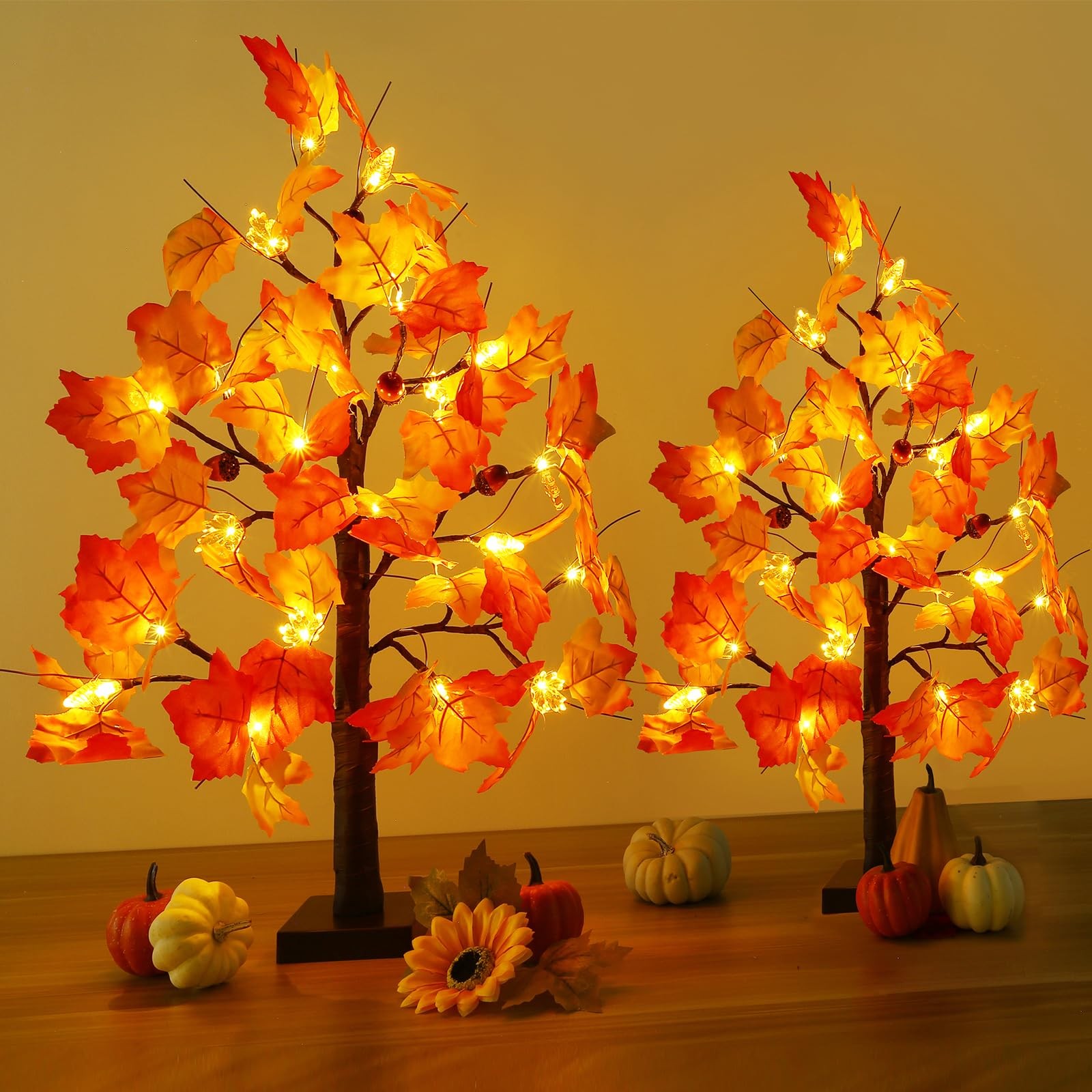 2 Pack 23.5 Inch Fall Trees with Lights
