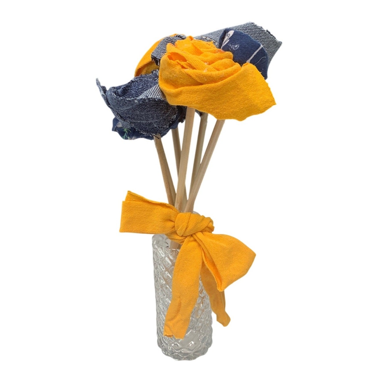 Half Dozen Handmade Upcycled Denim Tee Shirt Fabric Mothers Day Rose Bouquet