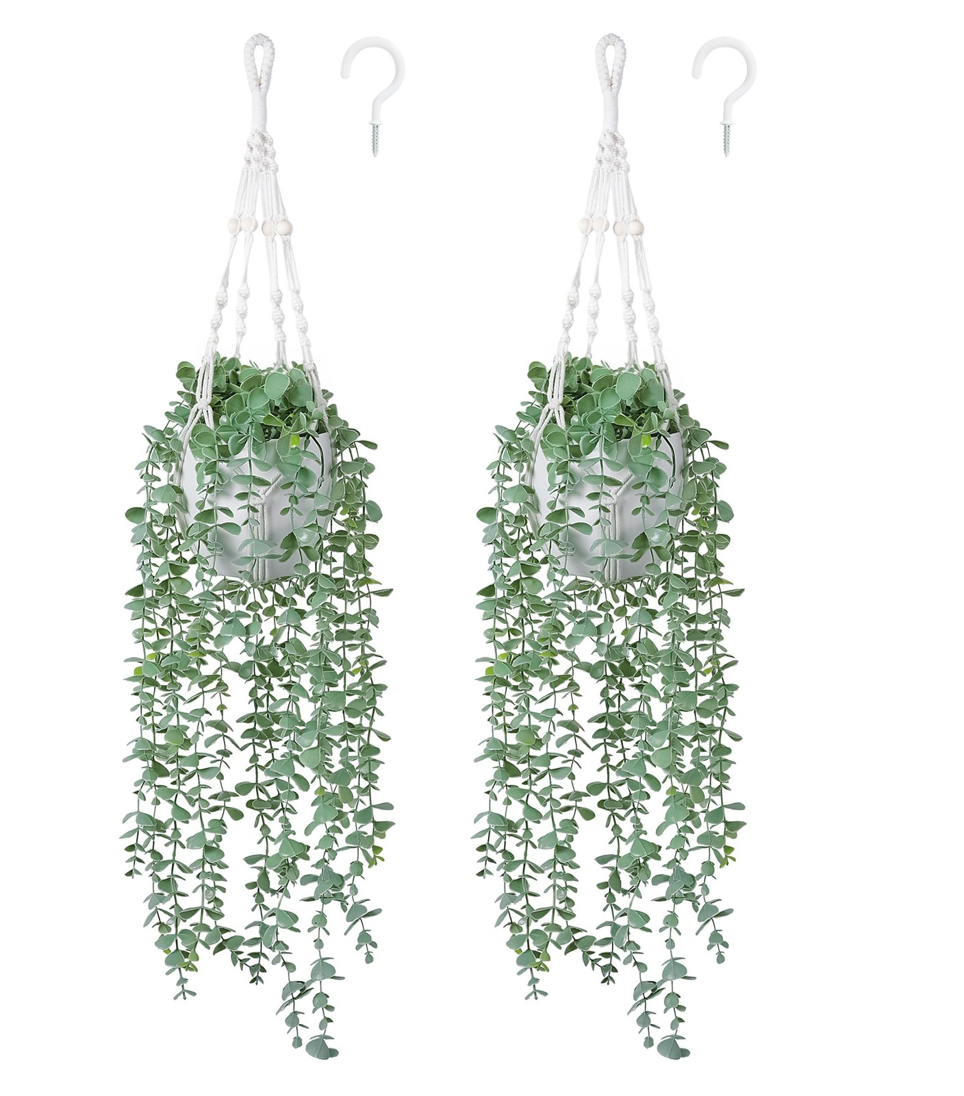 2 Packs Fake Hanging Plants with Pots, Artificial Eucalyptus Hanging Plants w…