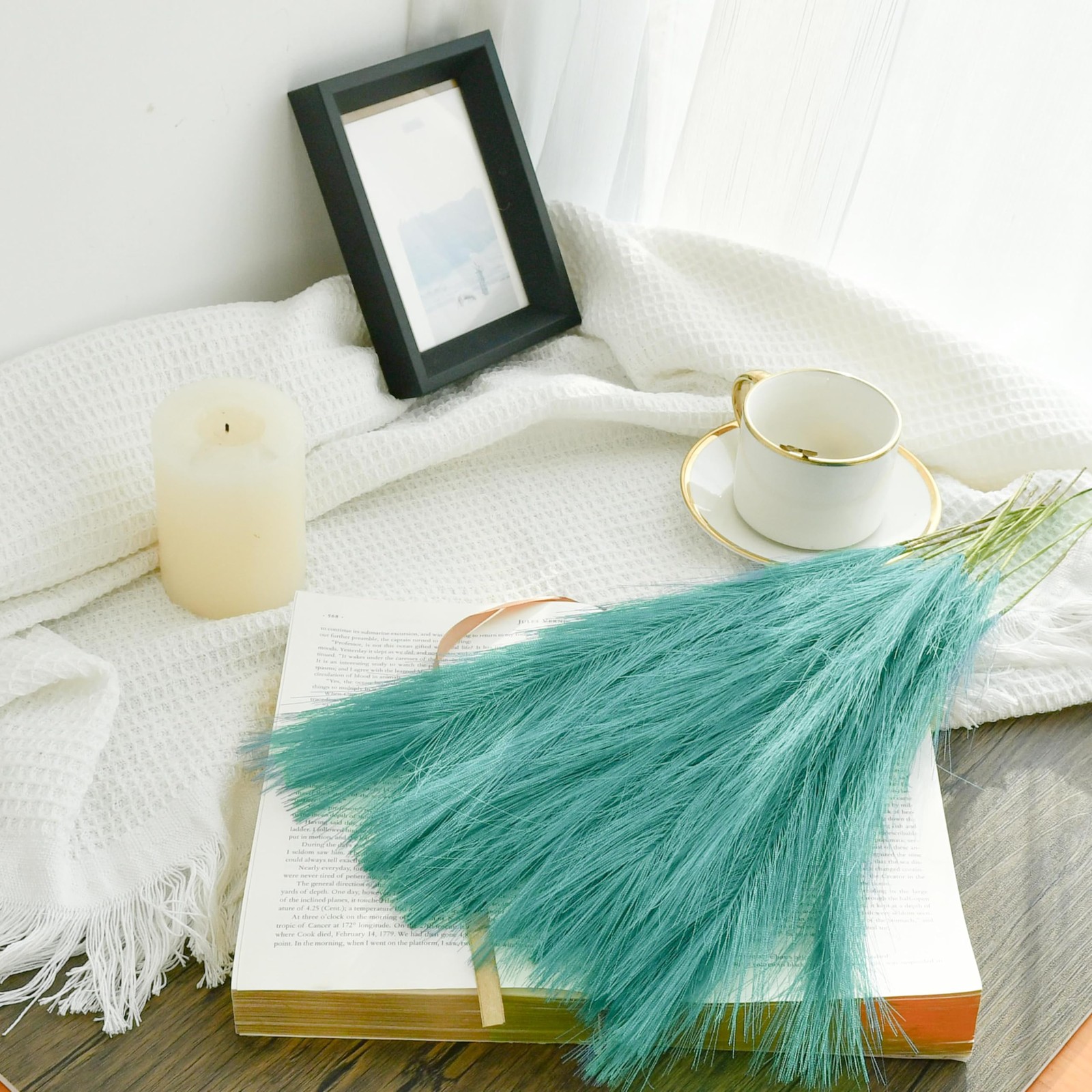 Mandy’s Teal Silk Pampas Grass Bouquet 20 Stems 17.7in Fluffy Artificial Pamp…