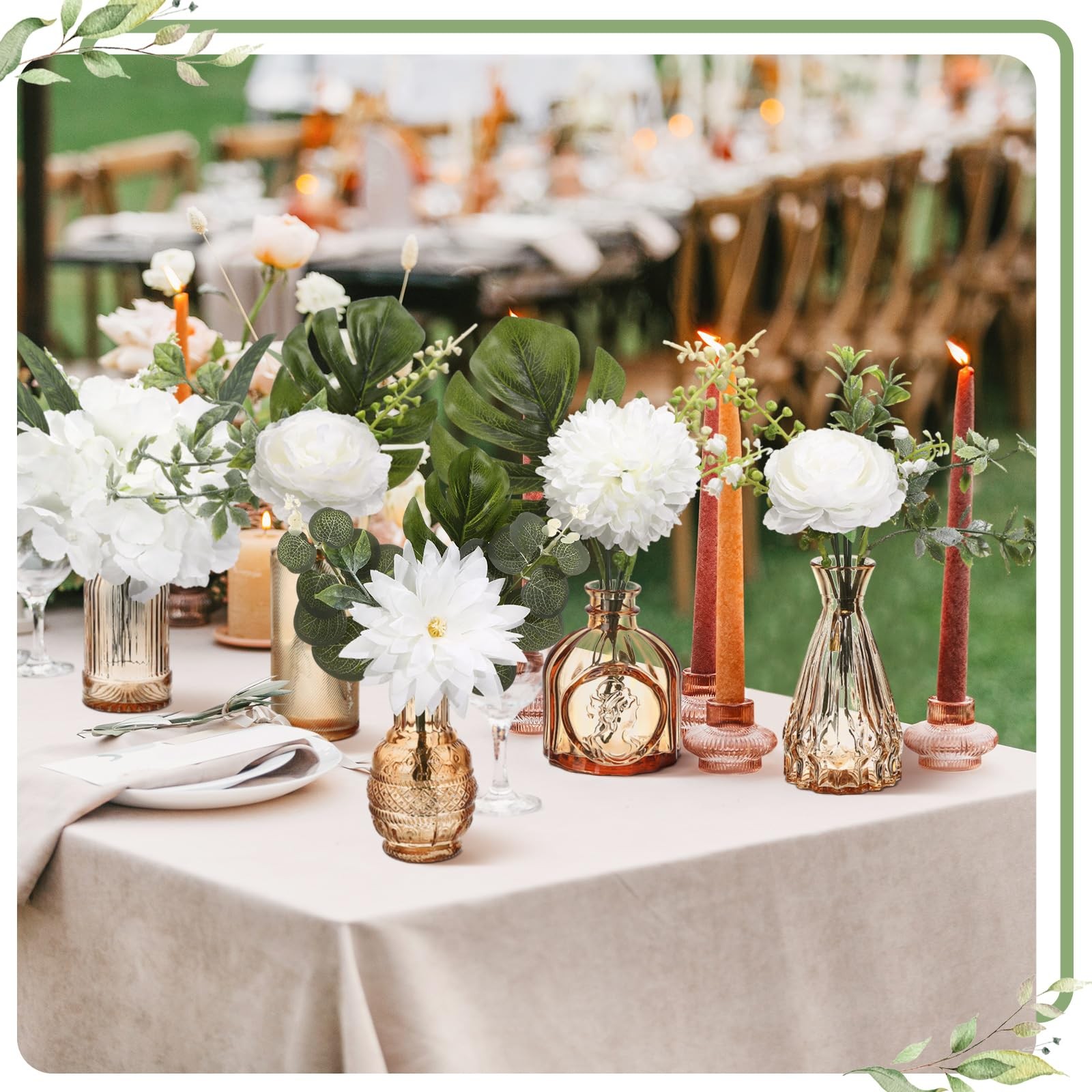 FoldTier 108 Pcs Artificial Flowers in Vase 96 Pcs Faux Greenery Stem Table C…