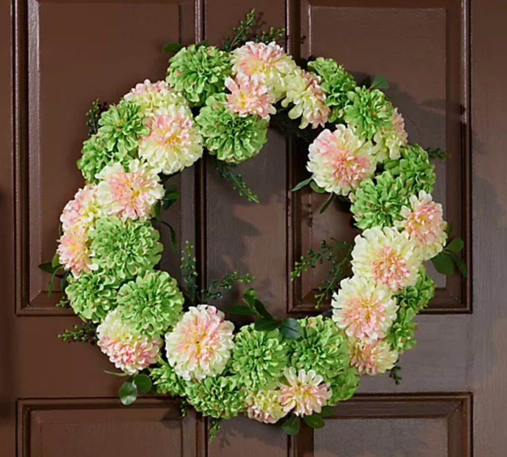 Kim Gravel 24″ Zinnia Wreath Faux Floral Decorative Door Wall Decor