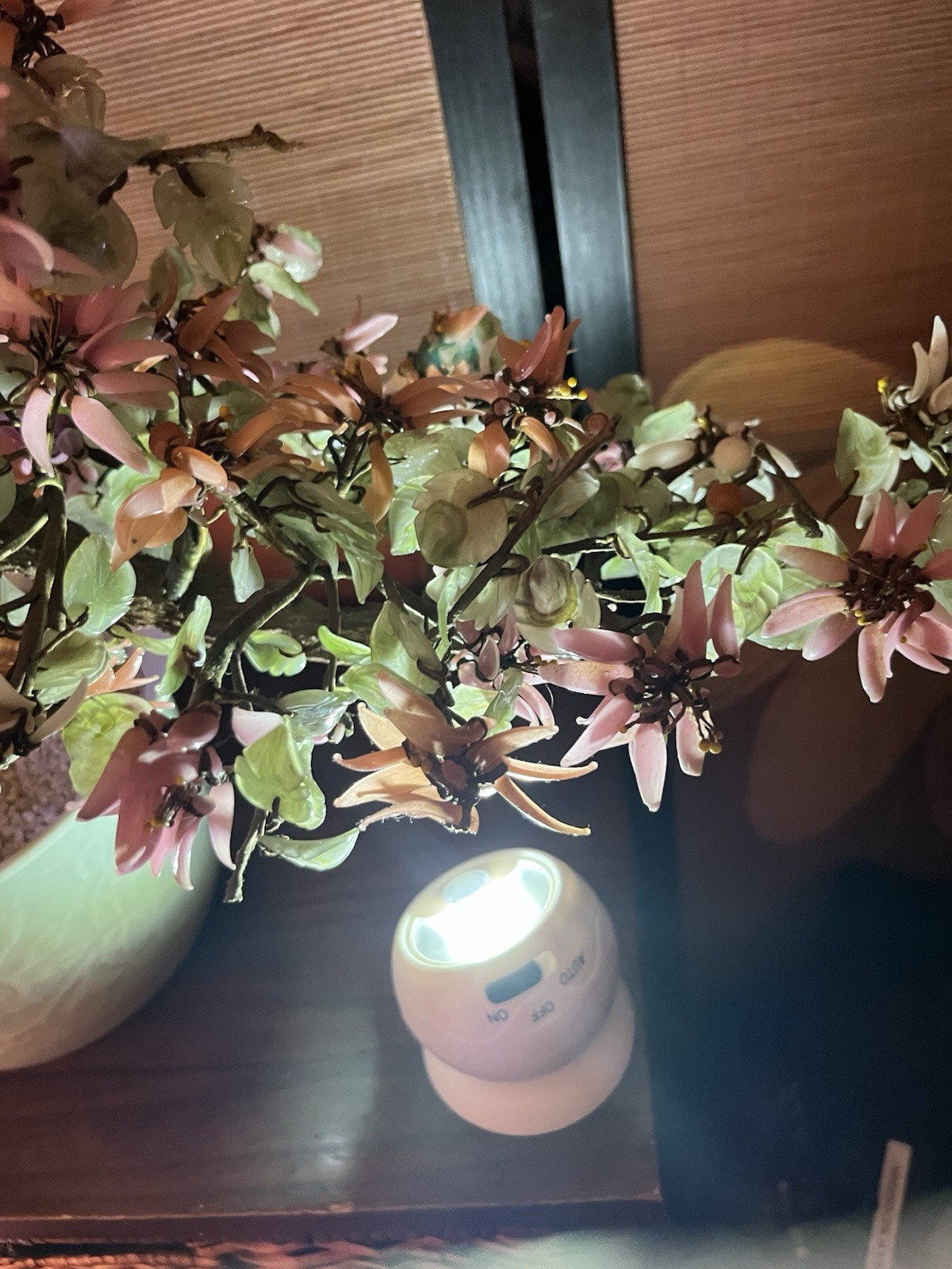 Artificial Bonsai Tree Houseplant, Jade and Green/Pink/White, Flower Pot